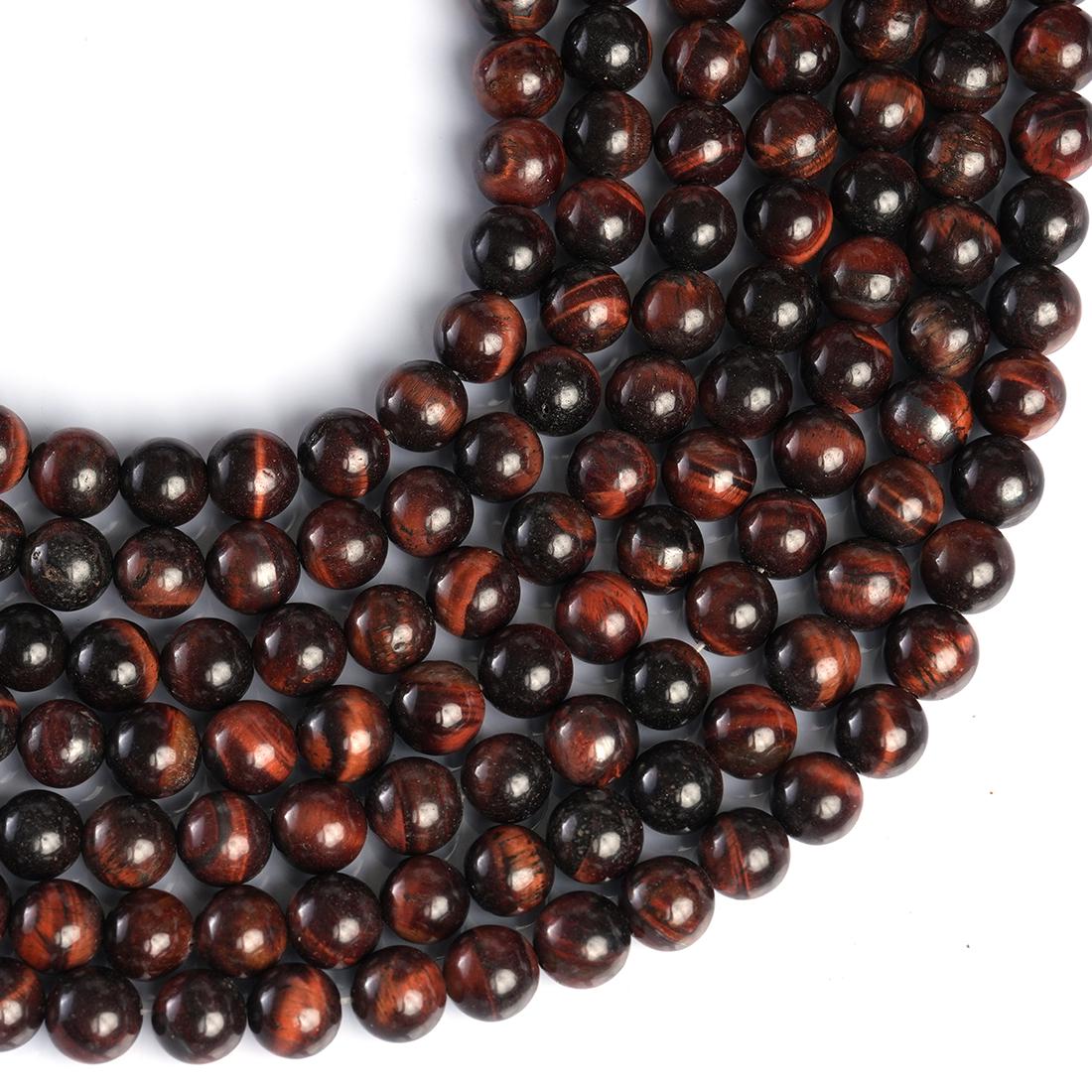 Natural Red Tiger's Eye Gemstone Round Smooth Beads String 15.5 Inches Long 4/6/8/10 MM for Jewelry Making and Crafting - AS & JG