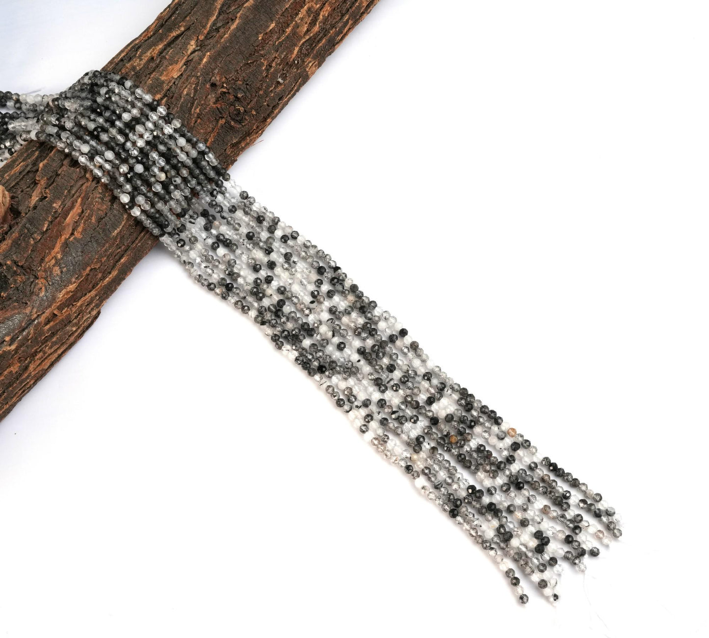 Natural Black Rutile Quartz Gemstone Round Micro Faceted Beads String 15.5 Inches Long 2/3/4/6 MM for Jewelry Making and Crafting - AS & JG