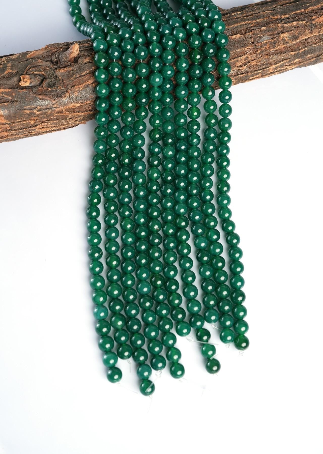 Natural Green Agate Gemstone Round Smooth Beads String 15.5 Inches Long 4/6/8/10 MM for Jewelry Making and Crafting - AS & JG