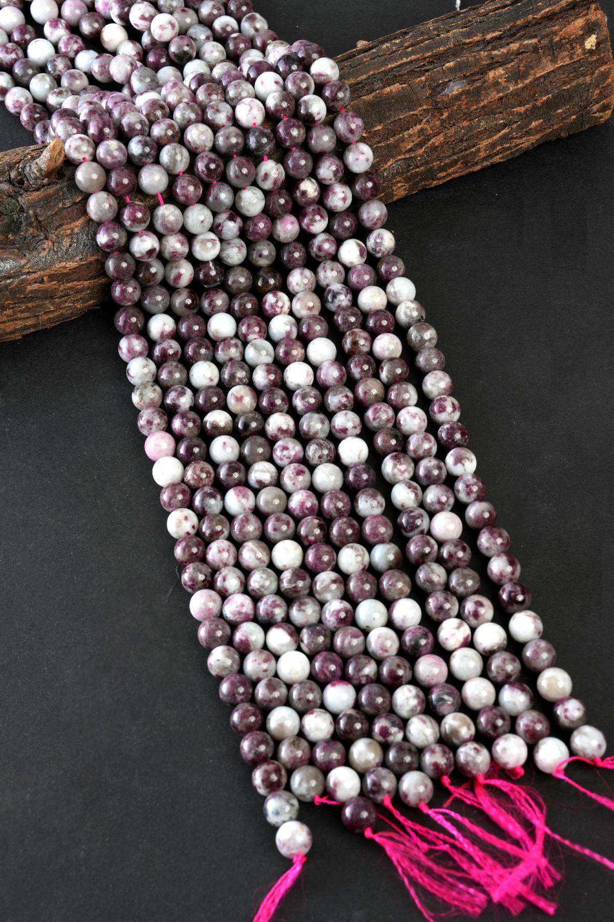 Natural Pink Tourmaline Gemstone Round Smooth Beads String 15.5 Inches Long 4/6/8/10 MM for Jewelry Making and Crafting - AS & JG