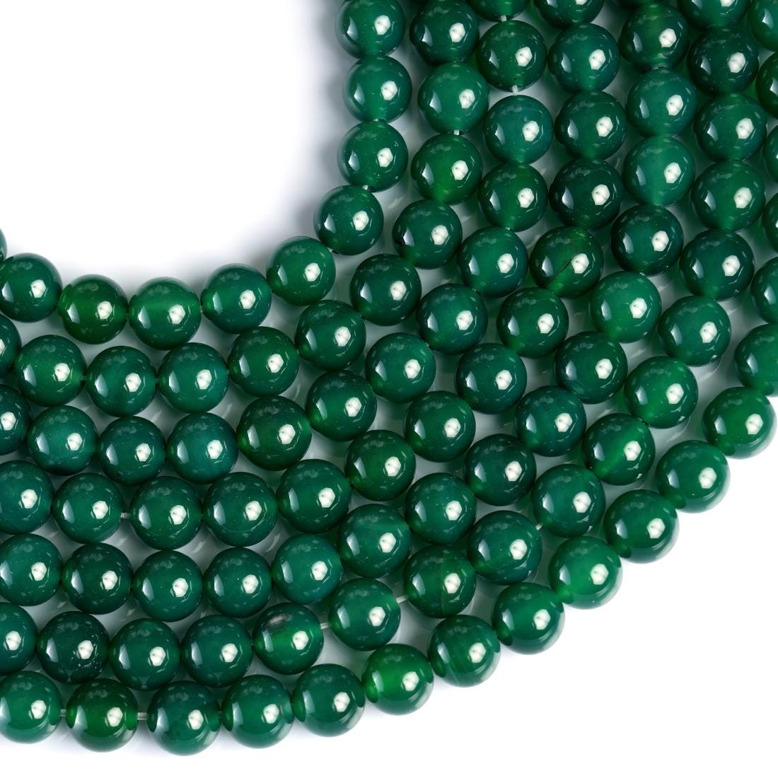 Natural Green Agate Gemstone Round Smooth Beads String 15.5 Inches Long 4/6/8/10 MM for Jewelry Making and Crafting - AS & JG