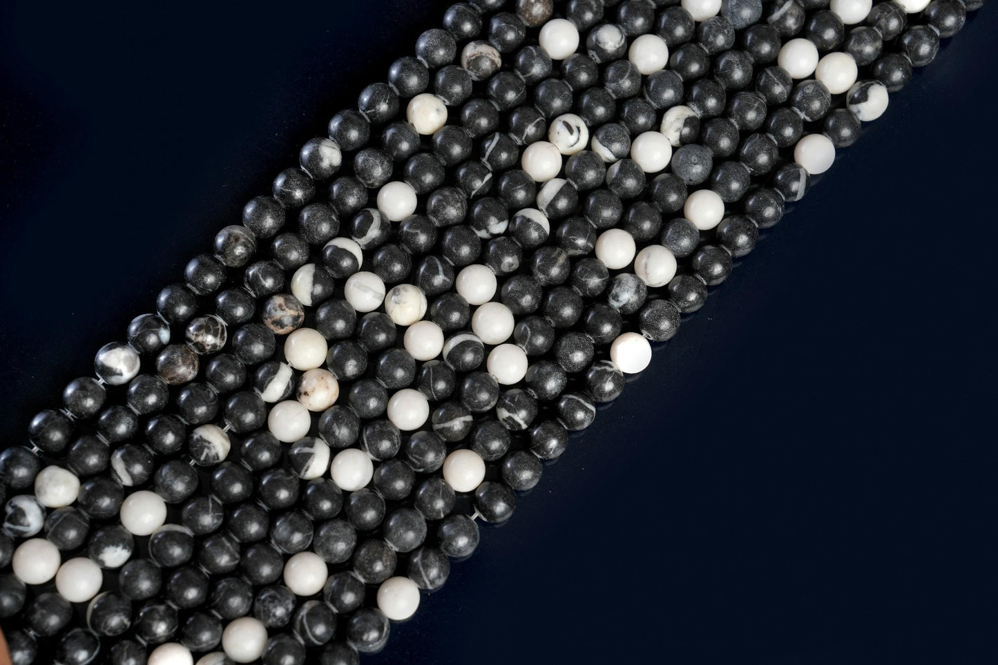 Natural Black Zebra Jasper Gemstone Round Smooth Beads String 15.5 Inches Long 4/6/8/10 MM for Jewelry Making and Crafting - AS & JG