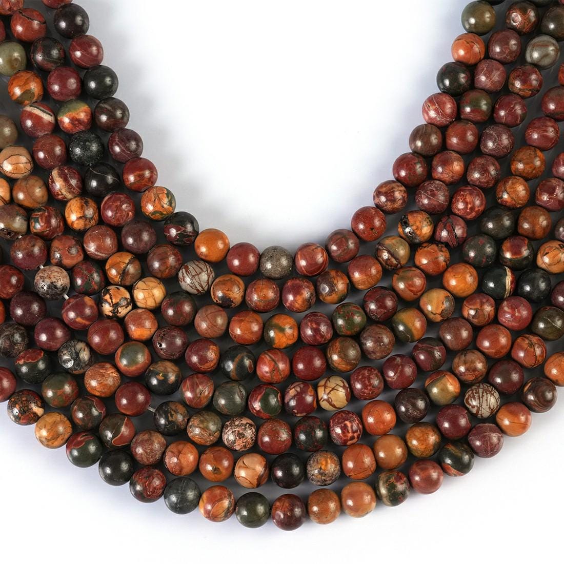 Natural Picasso Jasper Gemstone Round Smooth Beads String 15.5 Inches Long 4/6/8/10 MM for Jewelry Making and Crafting - AS & JG