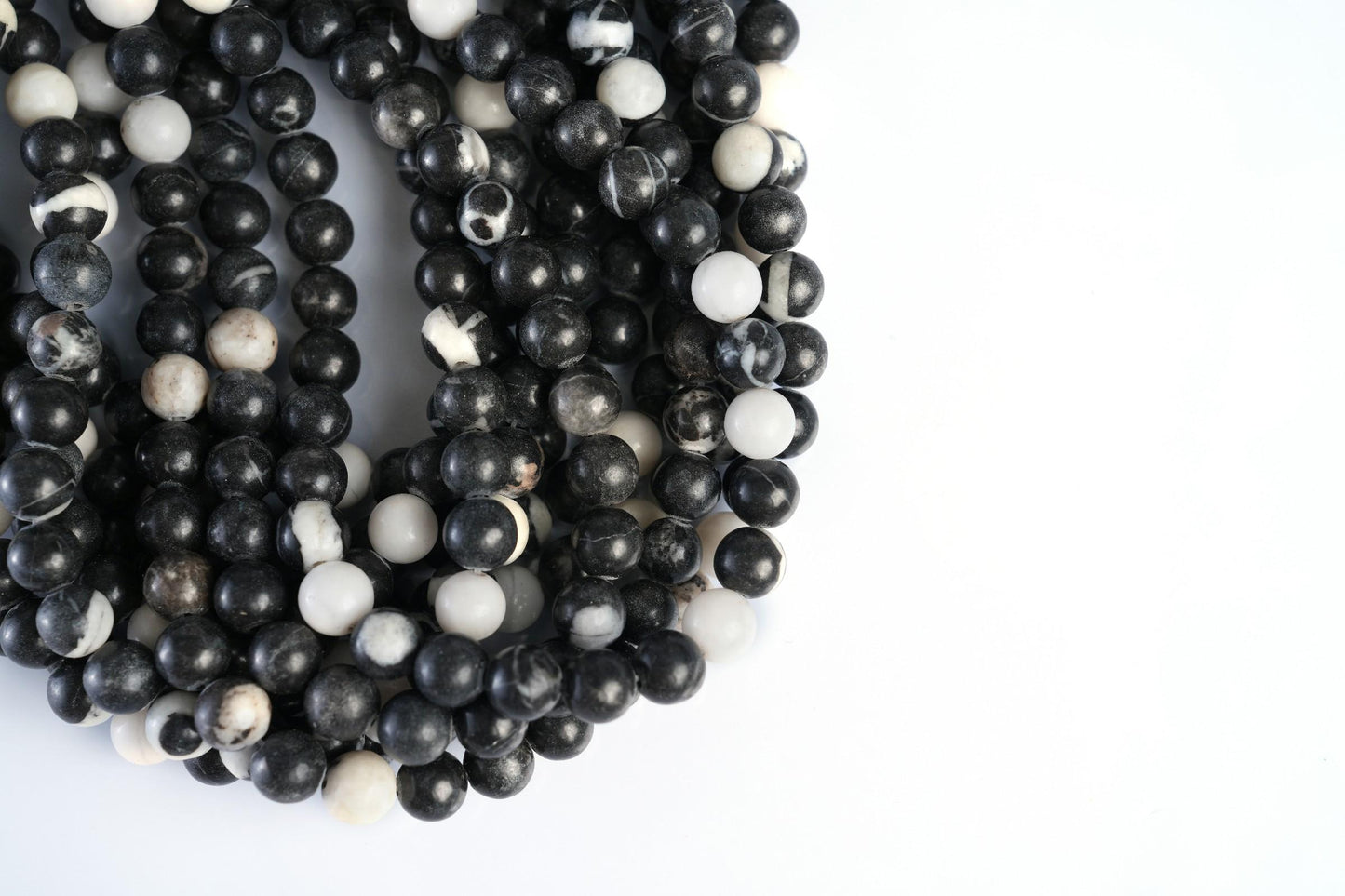 Natural Black Zebra Jasper Gemstone Round Smooth Beads String 15.5 Inches Long 4/6/8/10 MM for Jewelry Making and Crafting - AS & JG