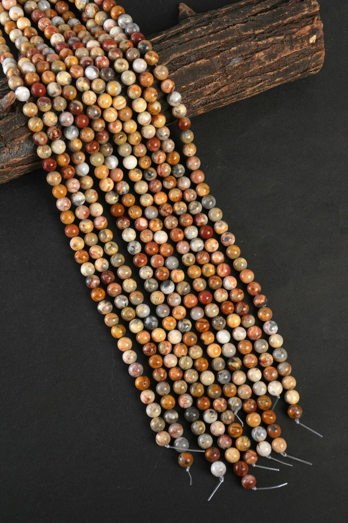 Natural Crazy Lace Agate Gemstone Round Smooth Beads String 15.5 Inches Long 4/6/8/10 MM for Jewelry Making and Crafting - AS & JG