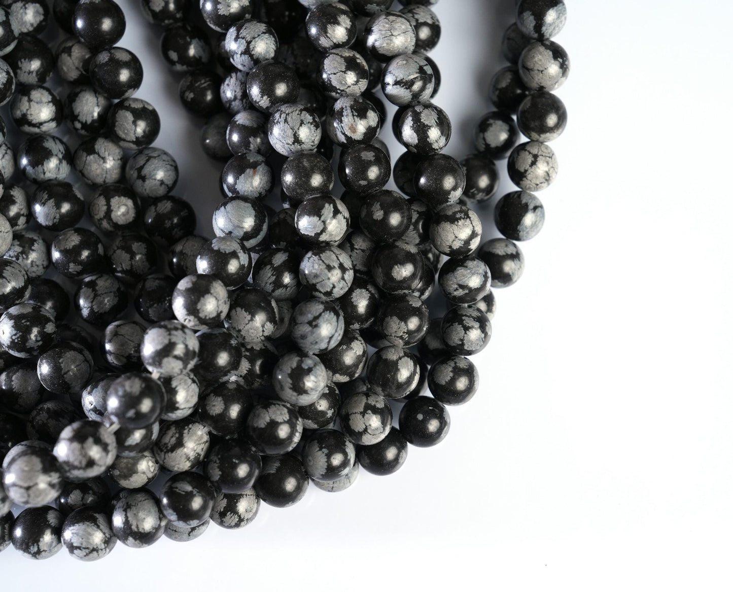 Natural Snowflake Obsidian Gemstone Round Smooth Beads String 15.5 Inches Long 4/6/8/10 MM for Jewelry Making and Crafting - AS & JG