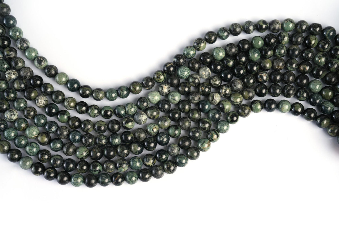 Natural Green Sparrow Jasper Gemstone Round Smooth Beads String 15.5 Inches Long 4/6/8/10 MM for Jewelry Making and Crafting - AS & JG