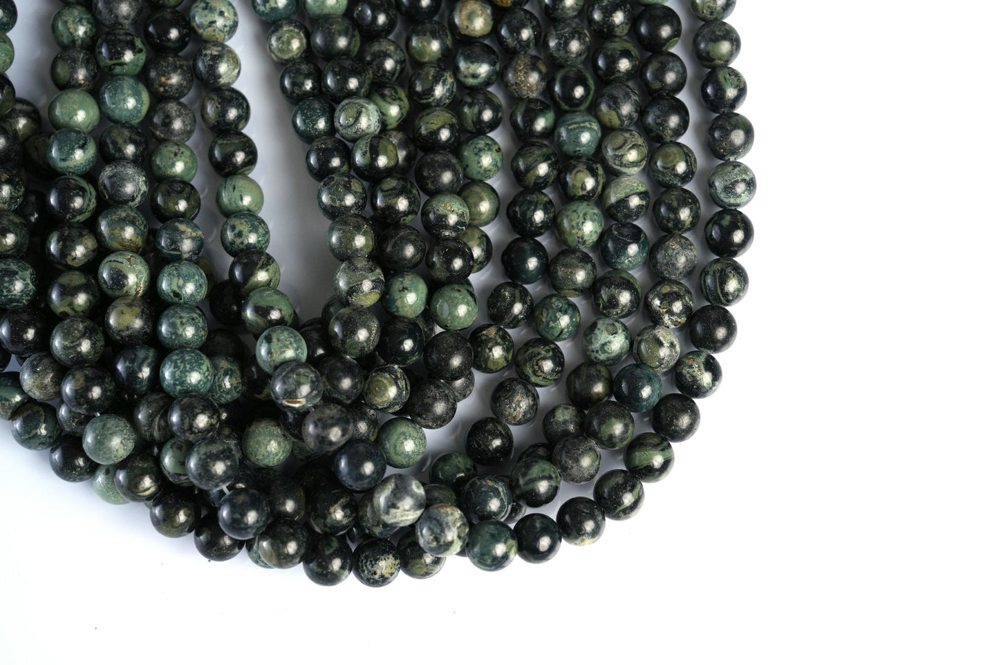 Natural Green Sparrow Jasper Gemstone Round Smooth Beads String 15.5 Inches Long 4/6/8/10 MM for Jewelry Making and Crafting - AS & JG