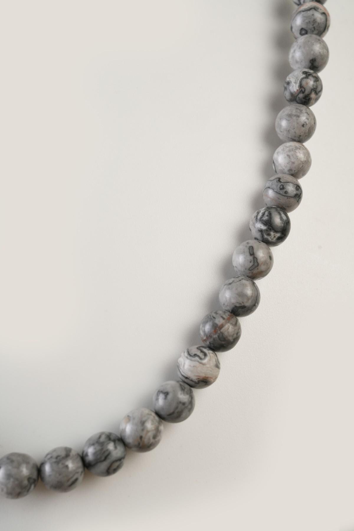 Genuine Grey Map Jasper Beads Necklace / Handcrafted Adjustable Mala Necklace / 8 MM Round Smooth Beaded Necklace Jewelry For Her - AS & JG