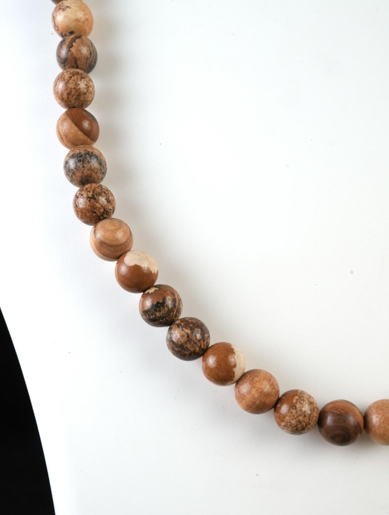 Genuine Picture Jasper Beads Necklace / Handcrafted Adjustable Mala Necklace / 8 MM Round Smooth Beaded Necklace Jewelry For Her - AS & JG