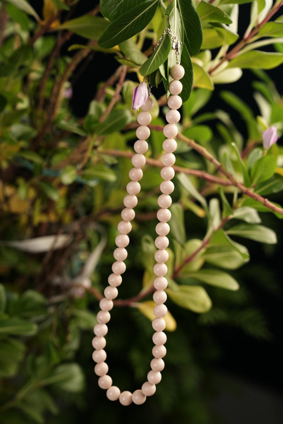 Genuine White Fossil Beads Necklace / Handcrafted Adjustable Mala Necklace / 8 MM Round Smooth Beaded Necklace Jewelry For Her - AS & JG