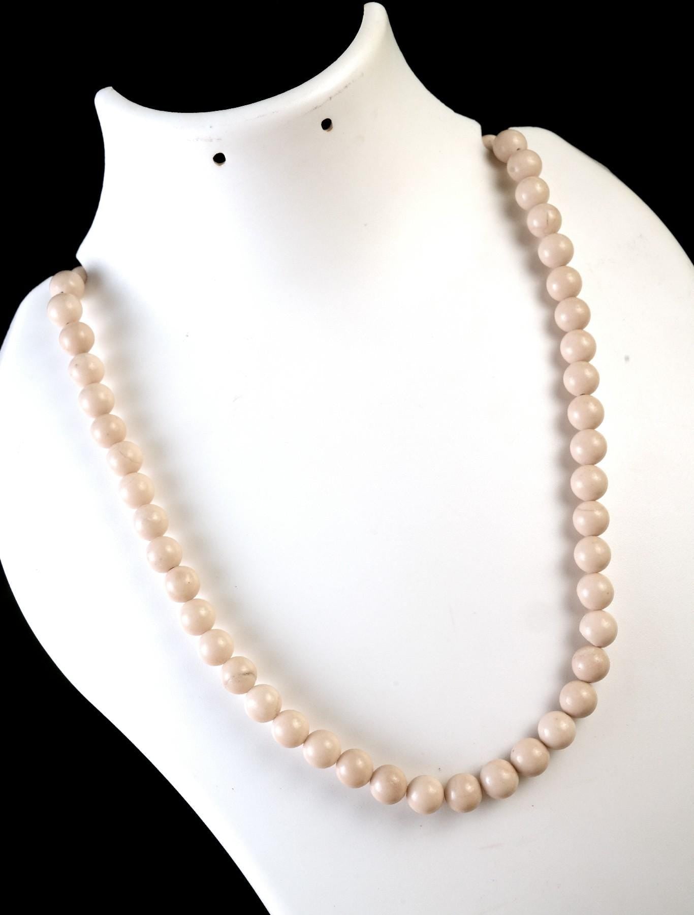 Genuine White Fossil Beads Necklace / Handcrafted Adjustable Mala Necklace / 8 MM Round Smooth Beaded Necklace Jewelry For Her - AS & JG