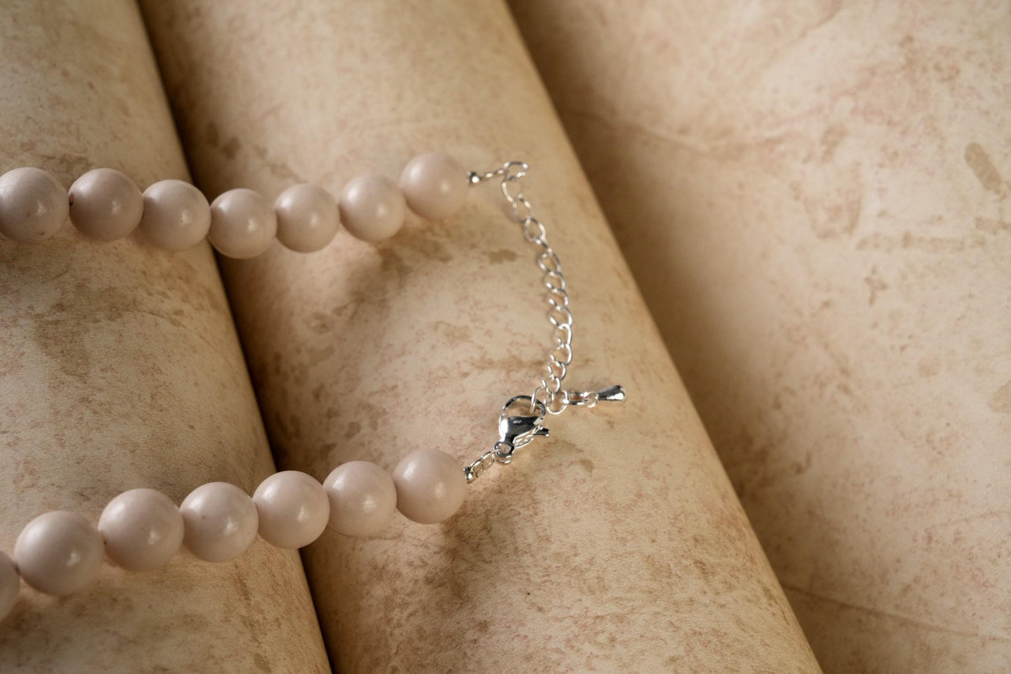 Genuine White Fossil Beads Necklace / Handcrafted Adjustable Mala Necklace / 8 MM Round Smooth Beaded Necklace Jewelry For Her - AS & JG