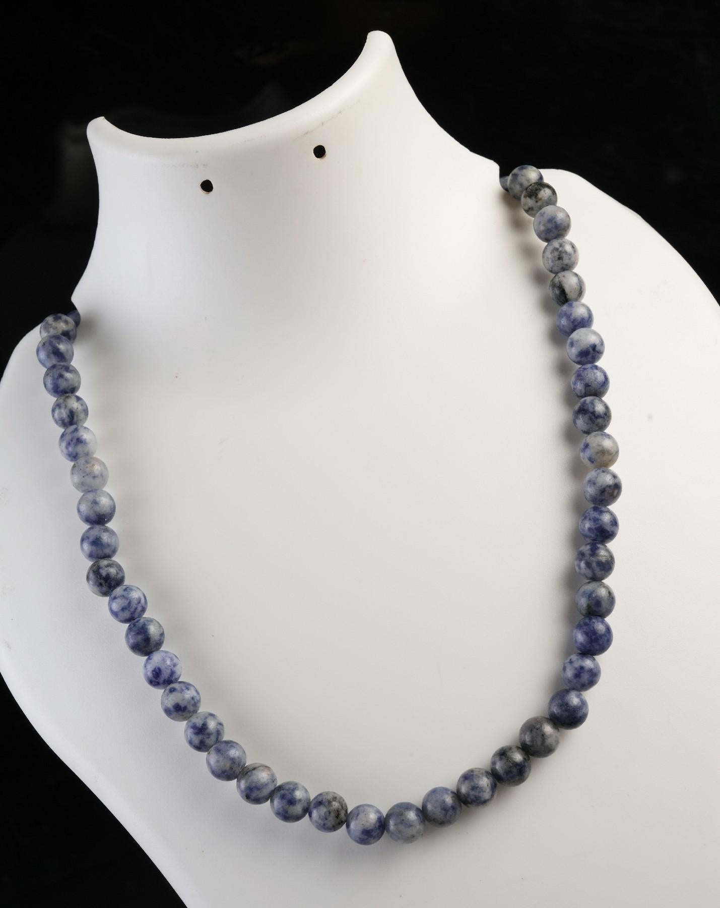 Genuine White Spot Sodalite Beads Necklace / Handcrafted Adjustable Mala Necklace / 8 MM Round Smooth Beaded Necklace Jewelry For Her -AS&JG