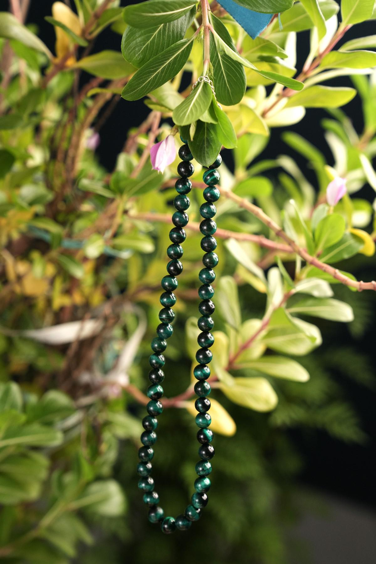 Genuine Green Tiger's Eye Beads Necklace / Handcrafted Adjustable Mala Necklace / 8 MM Round Smooth Beaded Necklace Jewelry For Her -AS & JG