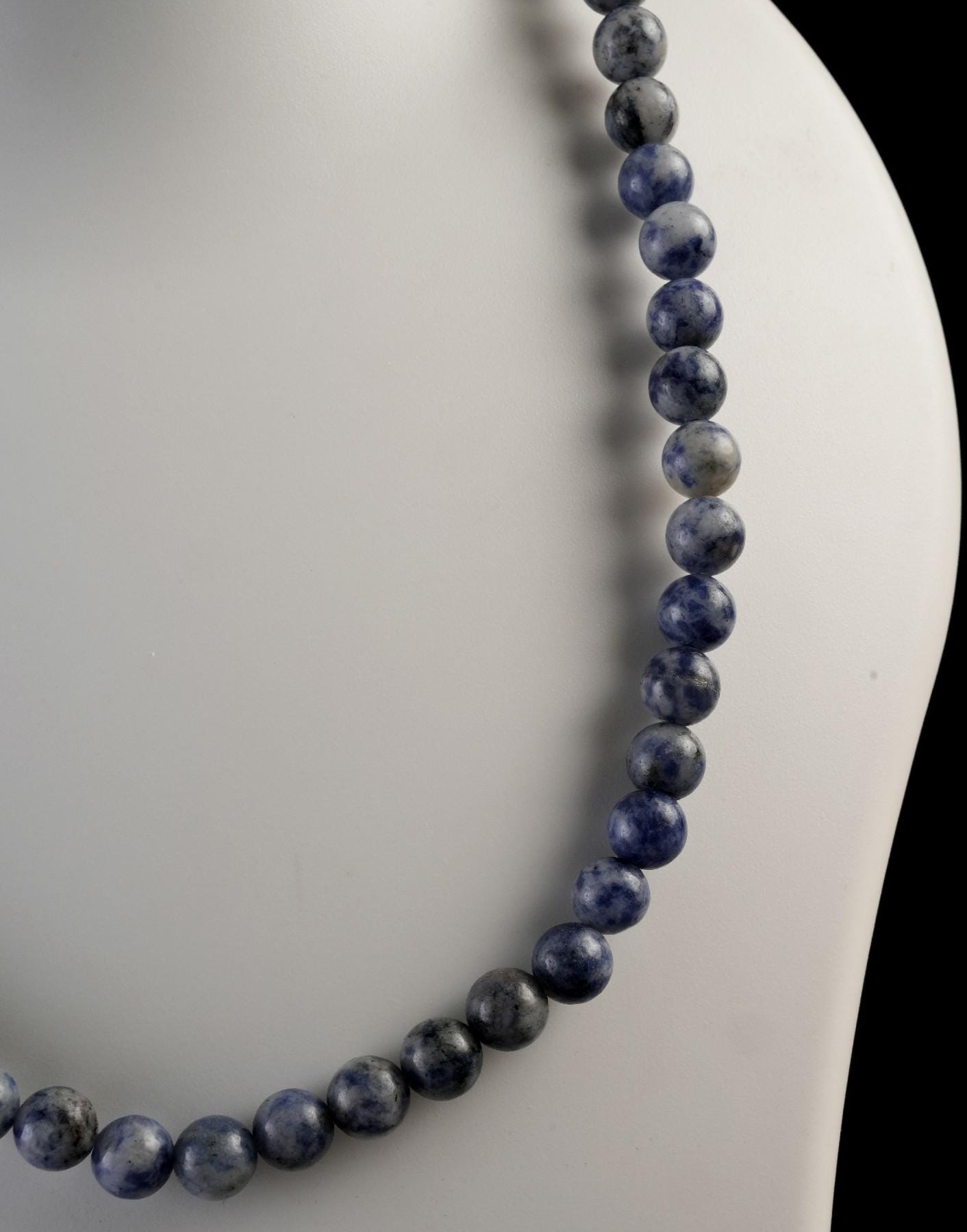 Genuine White Spot Sodalite Beads Necklace / Handcrafted Adjustable Mala Necklace / 8 MM Round Smooth Beaded Necklace Jewelry For Her -AS&JG