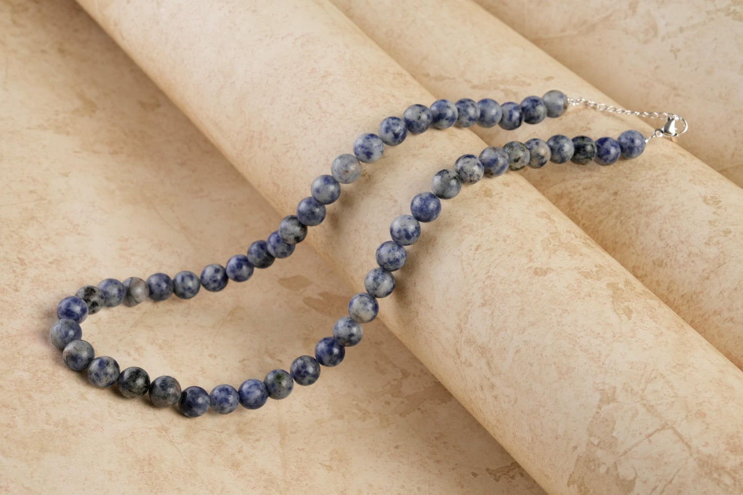 Genuine White Spot Sodalite Beads Necklace / Handcrafted Adjustable Mala Necklace / 8 MM Round Smooth Beaded Necklace Jewelry For Her -AS&JG