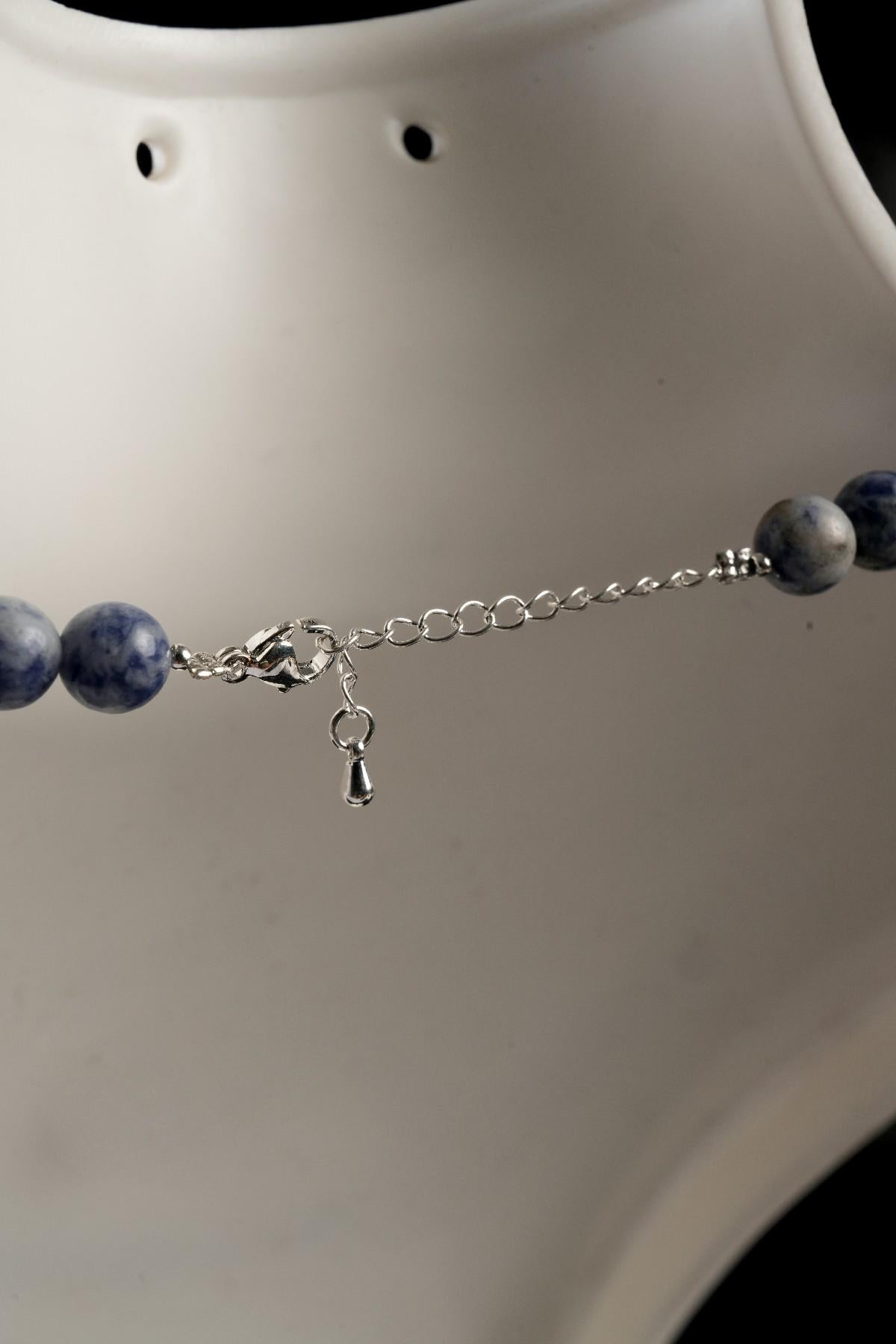 Genuine White Spot Sodalite Beads Necklace / Handcrafted Adjustable Mala Necklace / 8 MM Round Smooth Beaded Necklace Jewelry For Her -AS&JG
