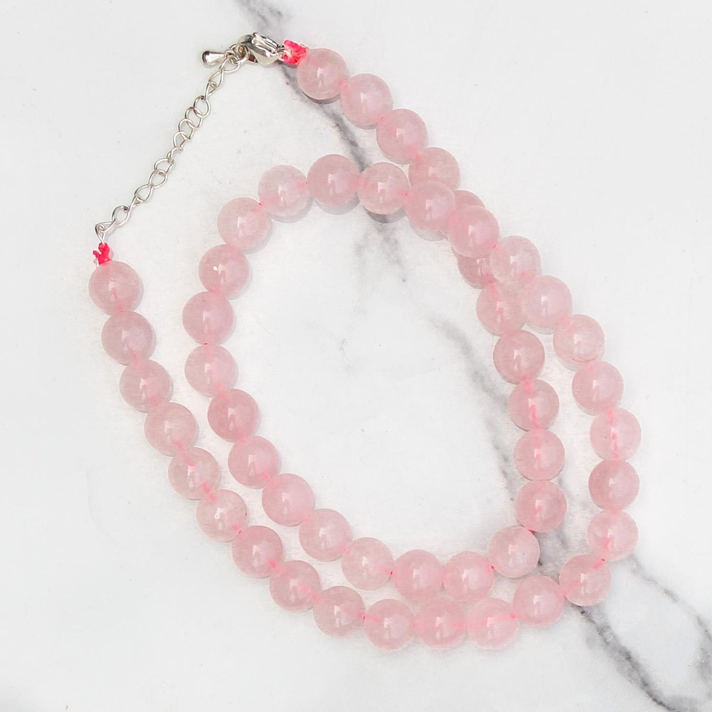Genuine Rose Quartz Beads Necklace / Handcrafted Adjustable Mala Necklace / 8 MM Round Smooth Beaded Necklace Jewelry For Her - AS & JG