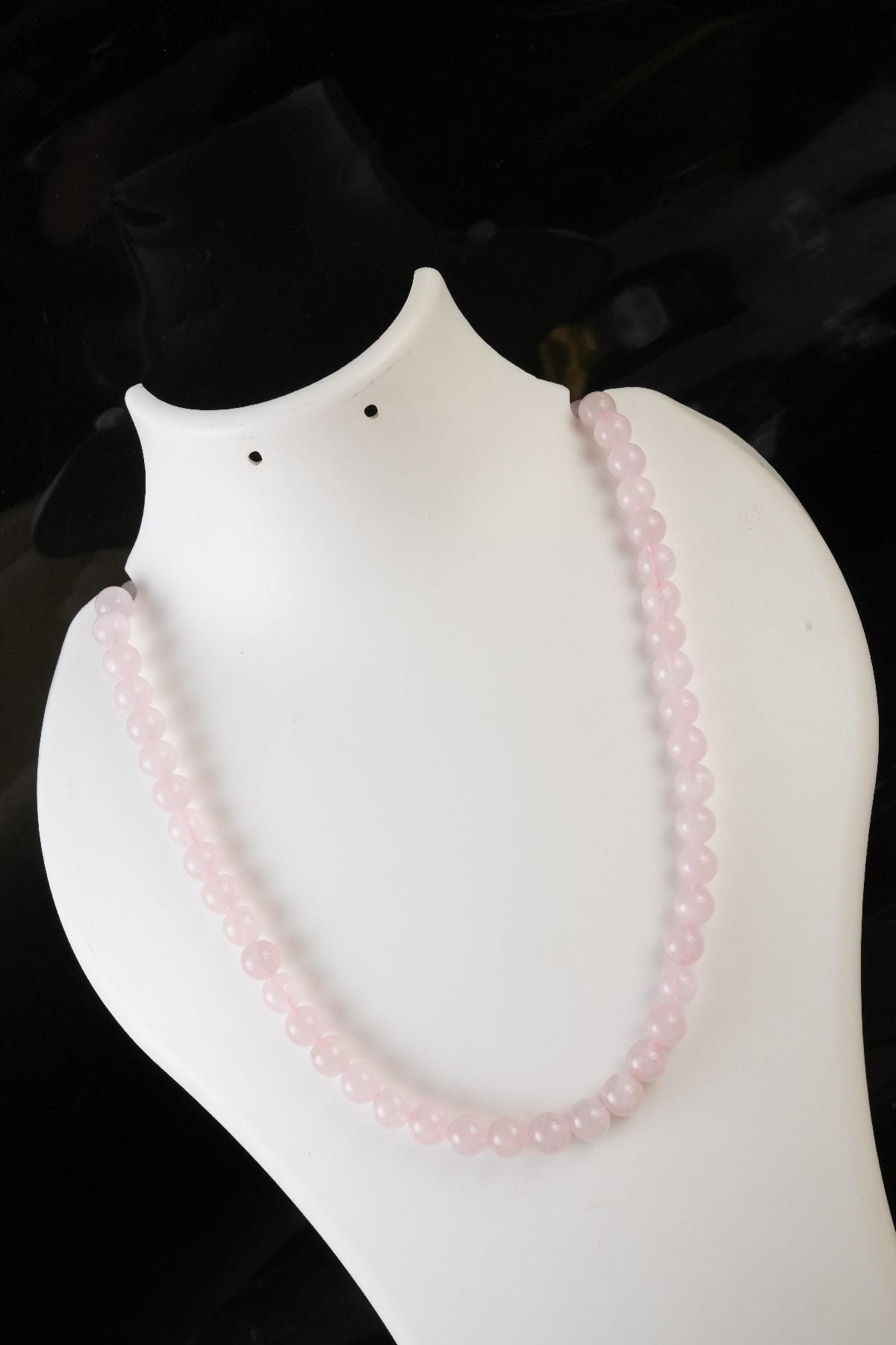 Genuine Rose Quartz Beads Necklace / Handcrafted Adjustable Mala Necklace / 8 MM Round Smooth Beaded Necklace Jewelry For Her - AS & JG