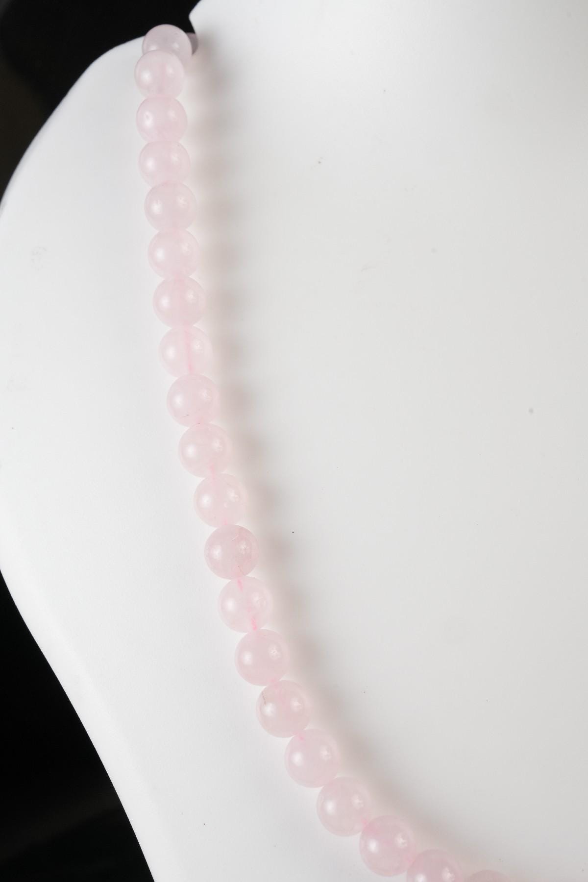 Genuine Rose Quartz Beads Necklace / Handcrafted Adjustable Mala Necklace / 8 MM Round Smooth Beaded Necklace Jewelry For Her - AS & JG