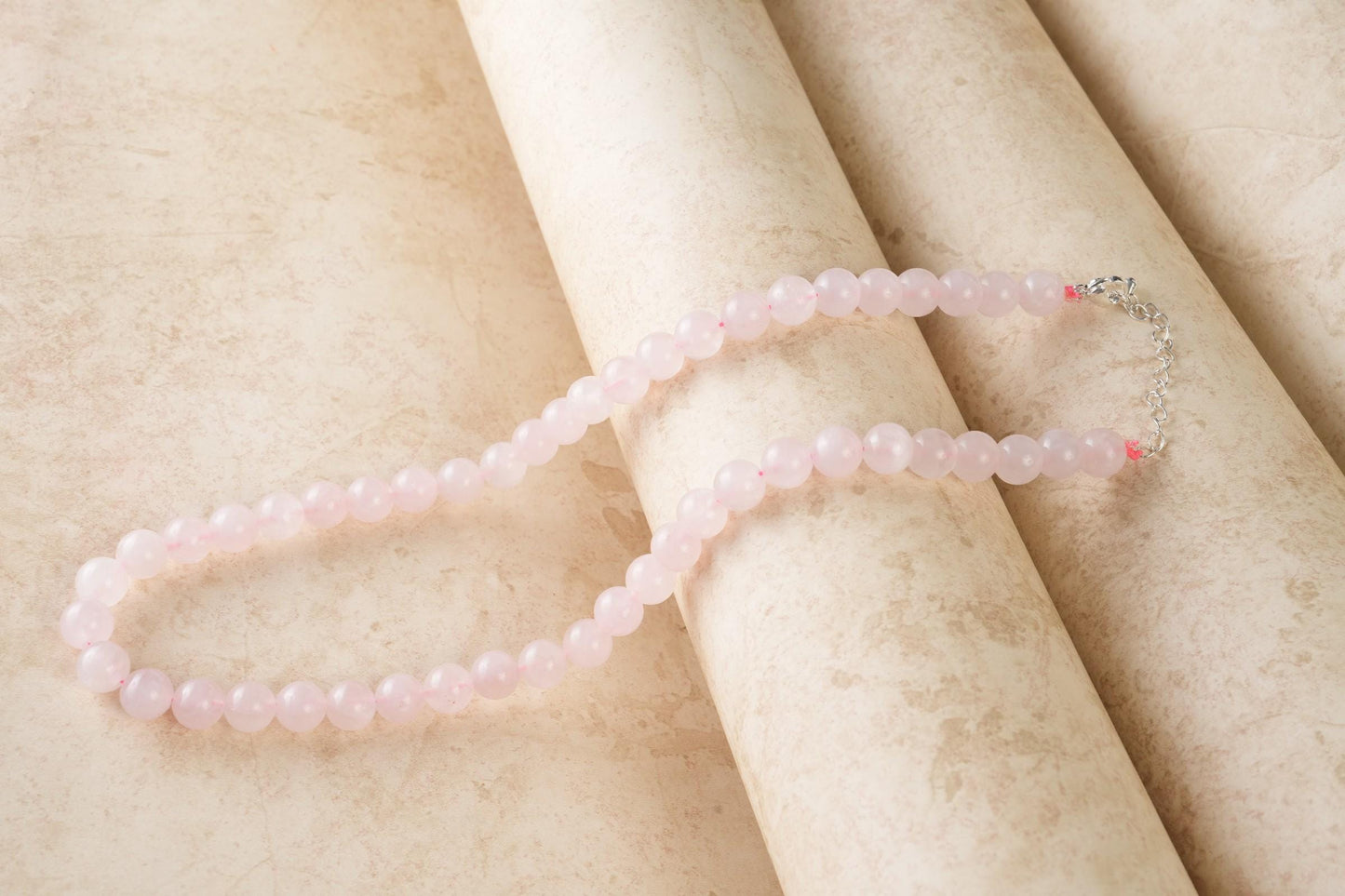 Genuine Rose Quartz Beads Necklace / Handcrafted Adjustable Mala Necklace / 8 MM Round Smooth Beaded Necklace Jewelry For Her - AS & JG