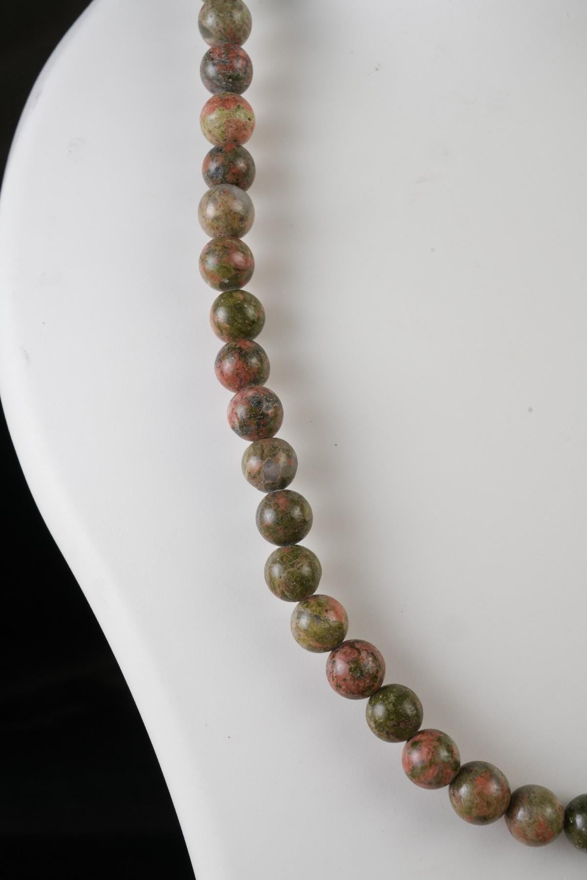 Genuine Unakite Beads Necklace / Handcrafted Adjustable Mala Necklace / 8 MM Round Smooth Beaded Necklace Jewelry For Her - AS & JG