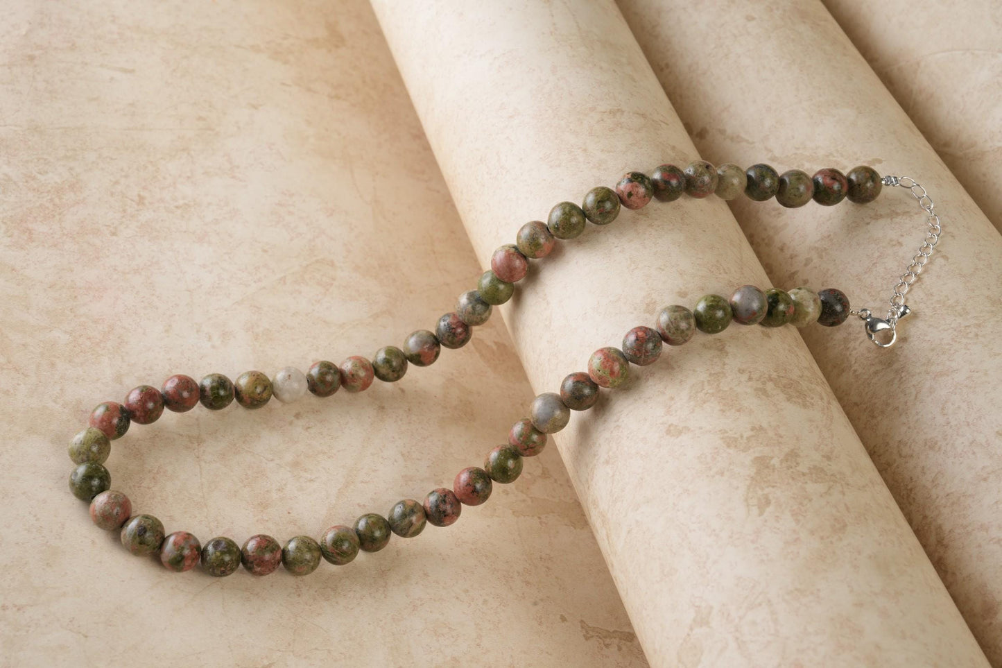 Genuine Unakite Beads Necklace / Handcrafted Adjustable Mala Necklace / 8 MM Round Smooth Beaded Necklace Jewelry For Her - AS & JG
