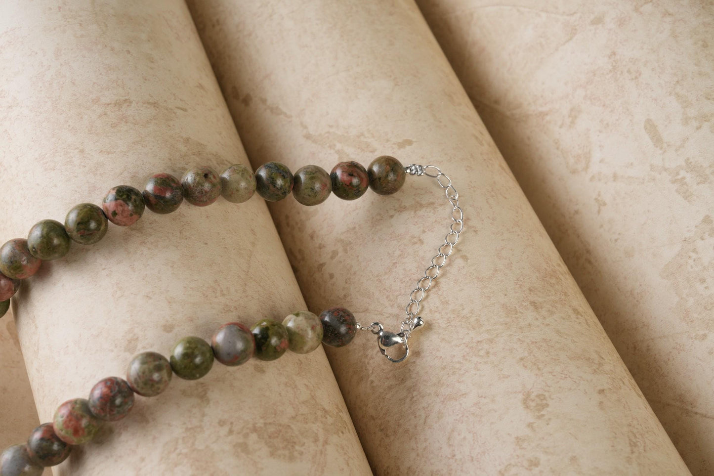 Genuine Unakite Beads Necklace / Handcrafted Adjustable Mala Necklace / 8 MM Round Smooth Beaded Necklace Jewelry For Her - AS & JG
