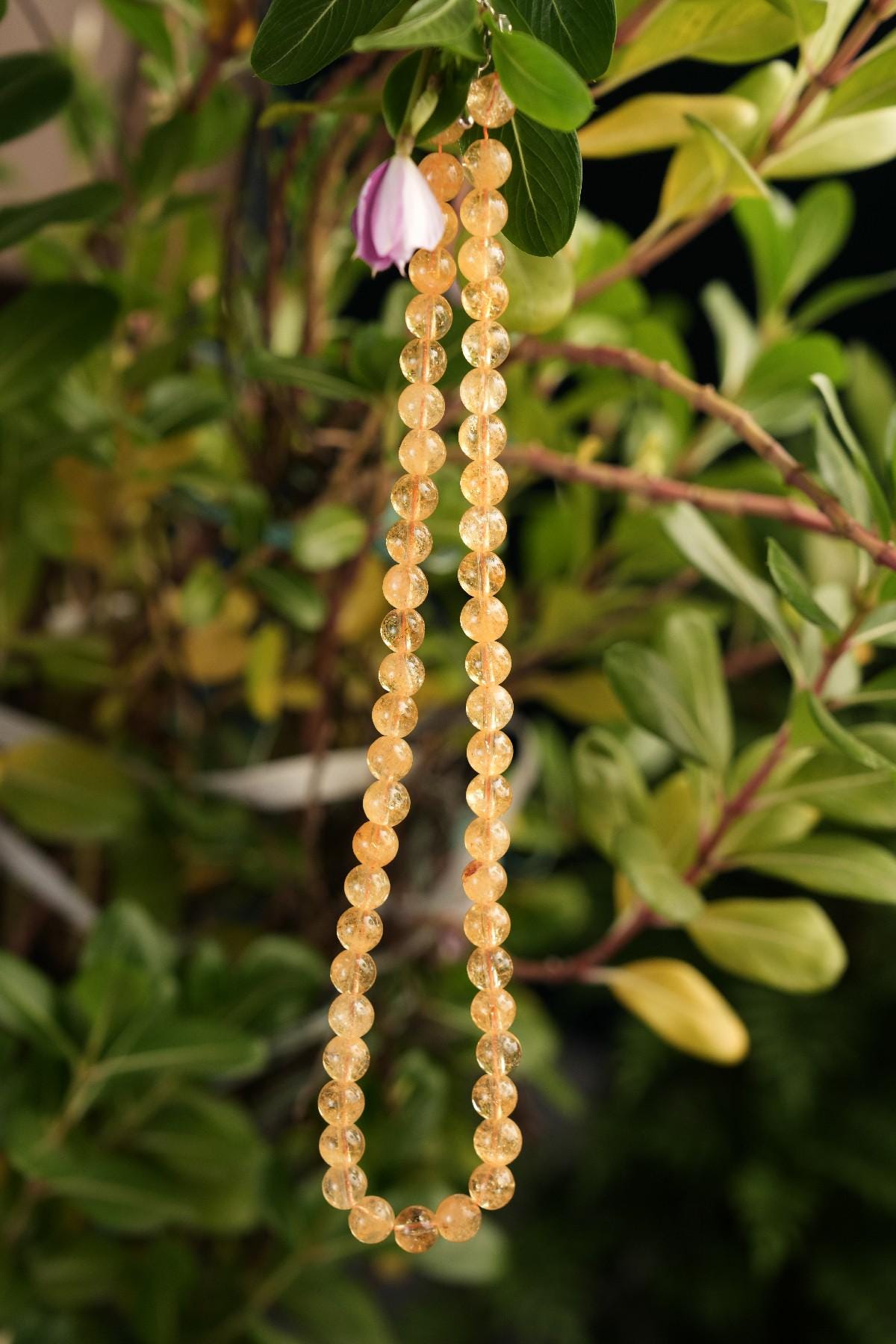 Genuine Yellow Crystal Beads Necklace / Handcrafted Adjustable Mala Necklace / 8 MM Round Smooth Beaded Necklace Jewelry For Her - AS & JG