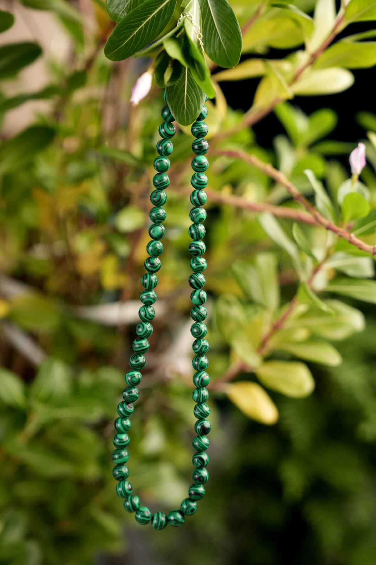 Genuine Malachite Beads Necklace / Handcrafted Adjustable Mala Necklace / 8 MM Round Smooth Beaded Necklace Jewelry For Her - AS & JG