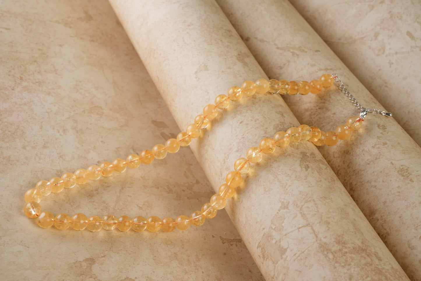 Genuine Yellow Crystal Beads Necklace / Handcrafted Adjustable Mala Necklace / 8 MM Round Smooth Beaded Necklace Jewelry For Her - AS & JG