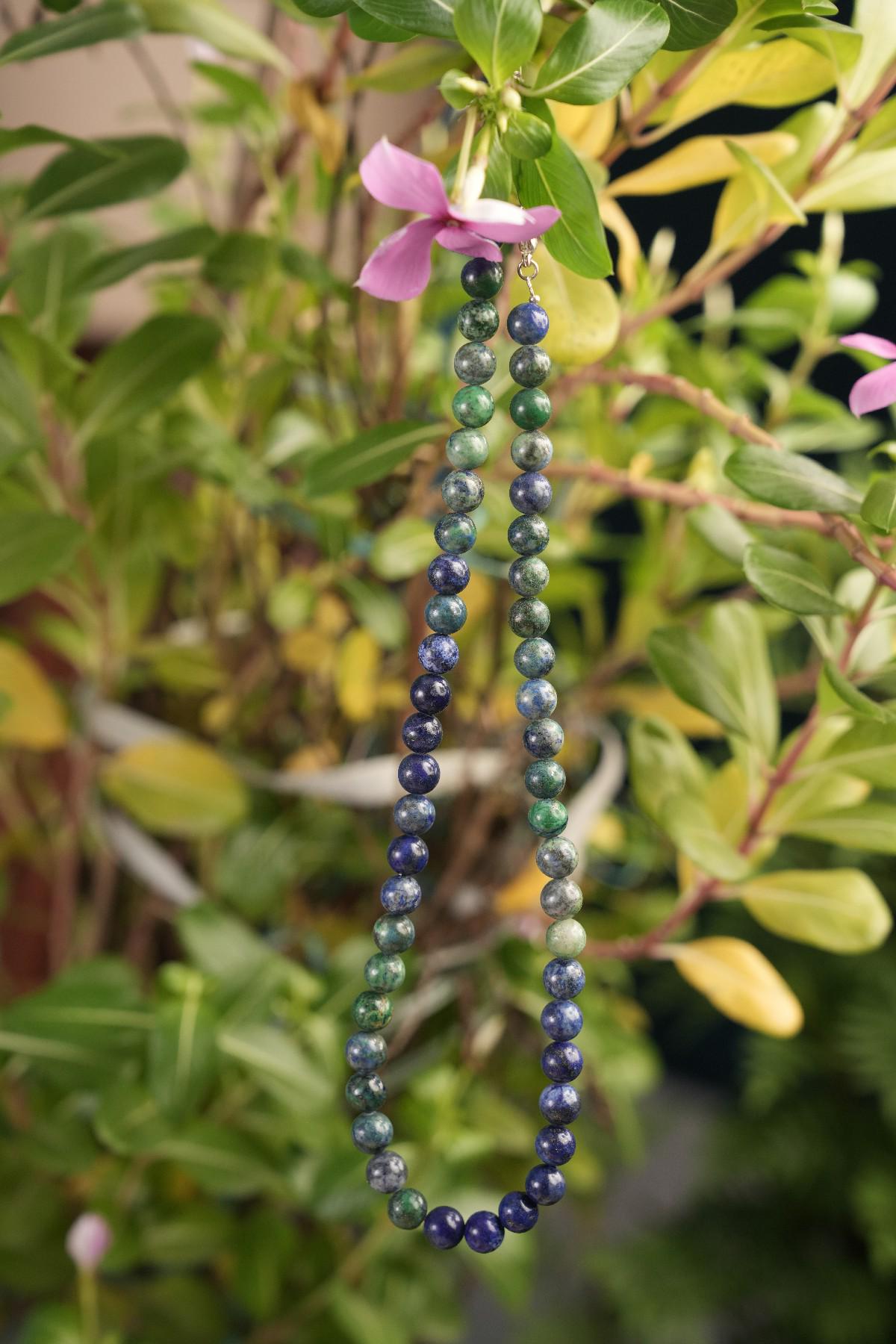 Genuine Azurite Malachite Beads Necklace / Handcrafted Adjustable Mala Necklace / 8 MM Round Smooth Beaded Necklace Jewelry For Her -AS & JG