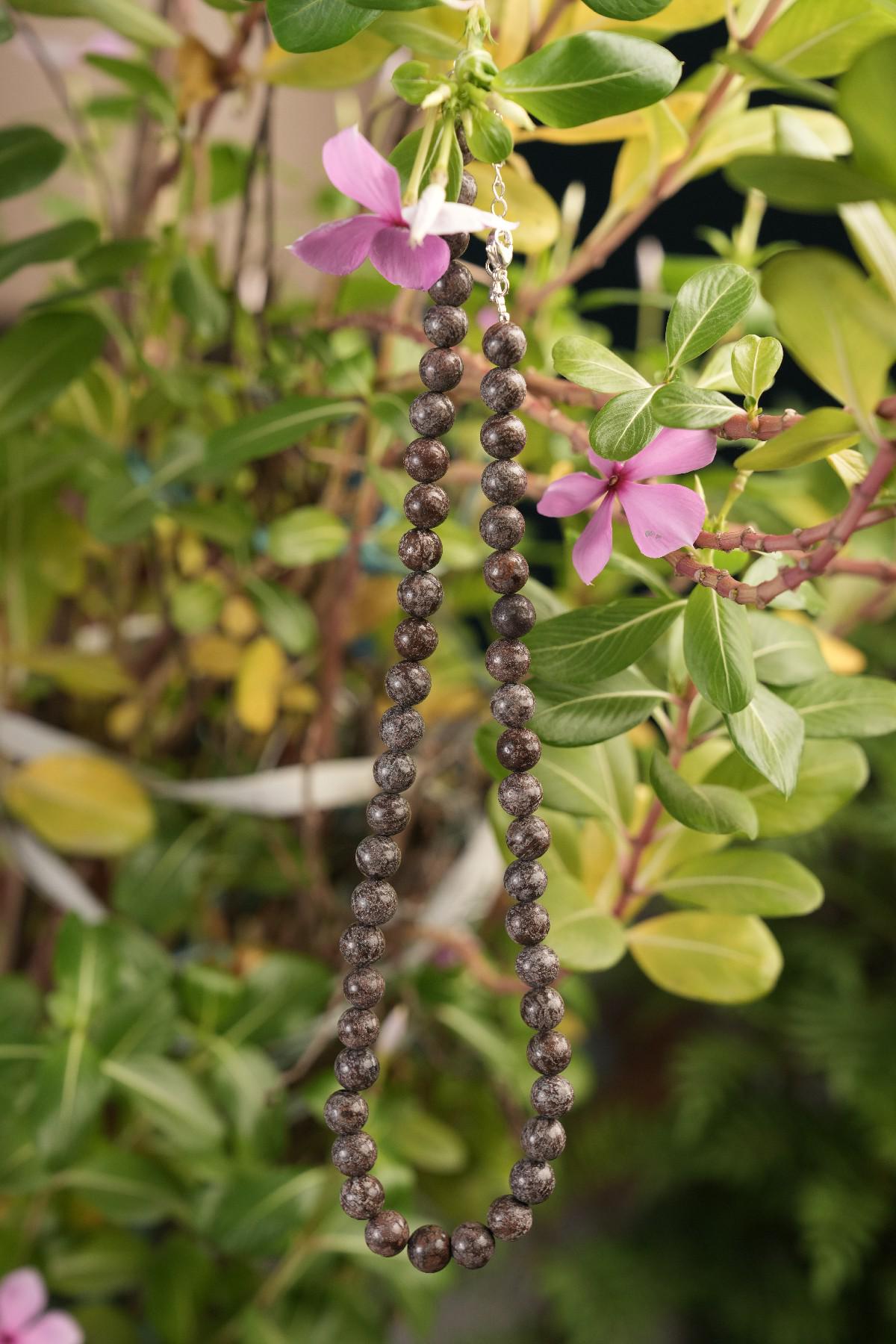 Genuine Brown Snowflake Obsidian Beads Necklace / Handcrafted Adjustable Mala Necklace / 8 MM Round Smooth Beaded Necklace Jewelry For Her