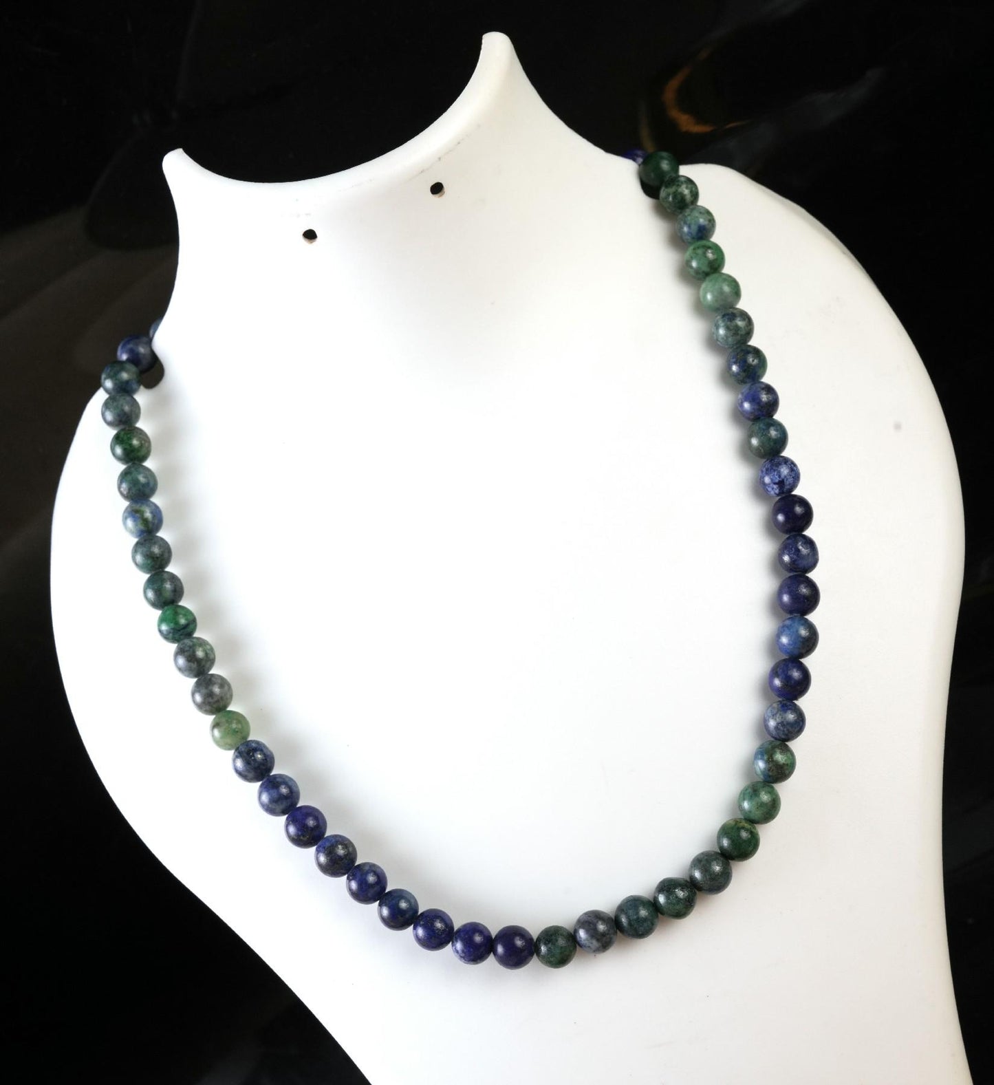 Genuine Azurite Malachite Beads Necklace / Handcrafted Adjustable Mala Necklace / 8 MM Round Smooth Beaded Necklace Jewelry For Her -AS & JG