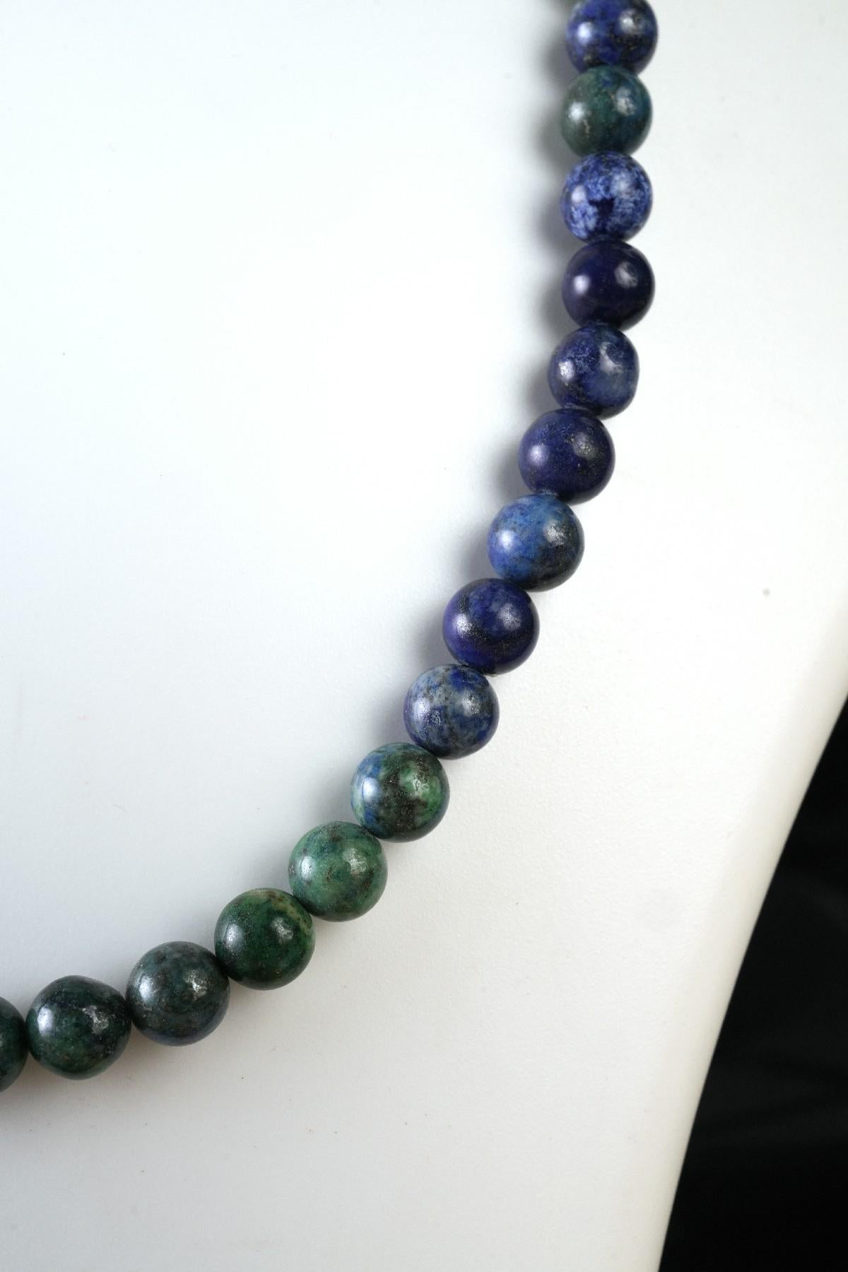 Genuine Azurite Malachite Beads Necklace / Handcrafted Adjustable Mala Necklace / 8 MM Round Smooth Beaded Necklace Jewelry For Her -AS & JG