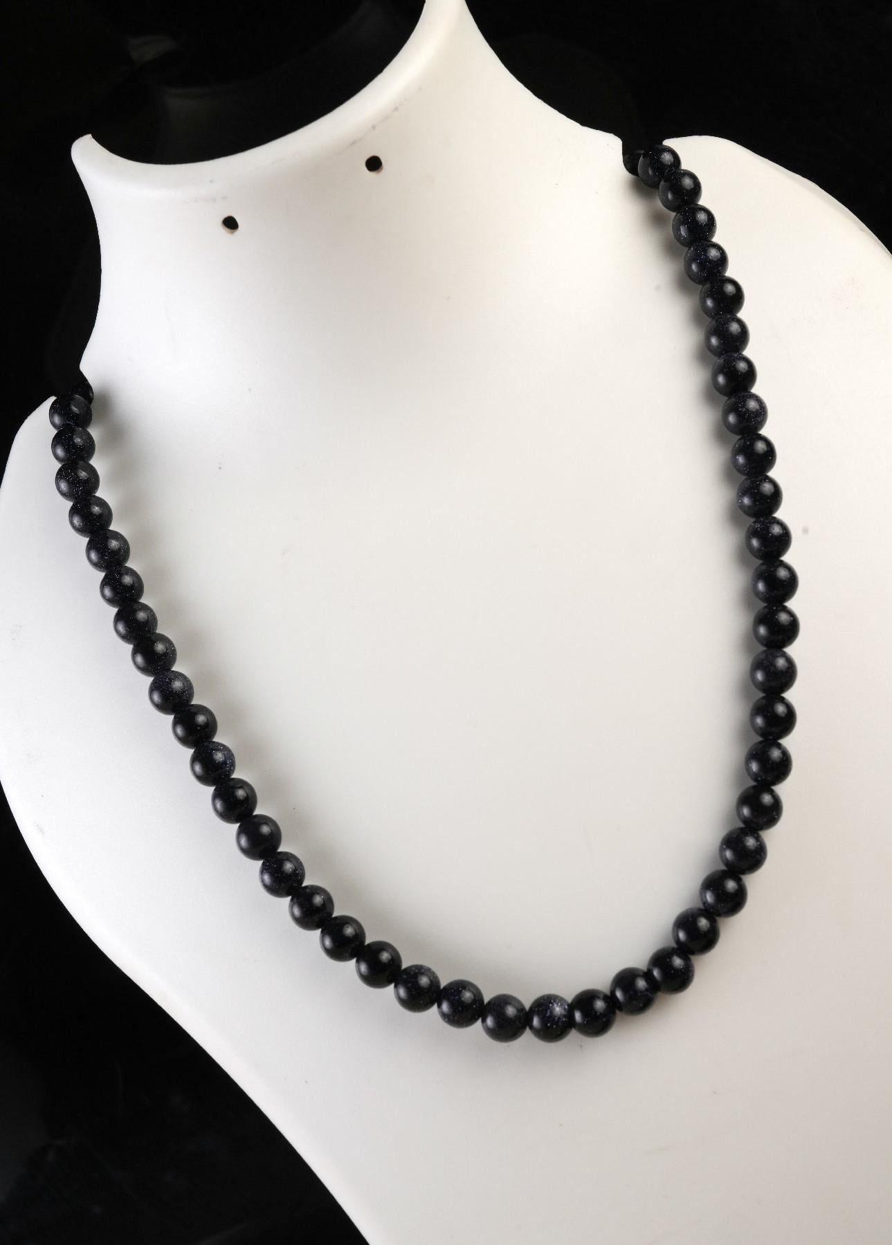Genuine Blue Sandstone Beads Necklace / Handcrafted Adjustable Mala Necklace / 8 MM Round Smooth Beaded Necklace Jewelry For Her - AS & JG