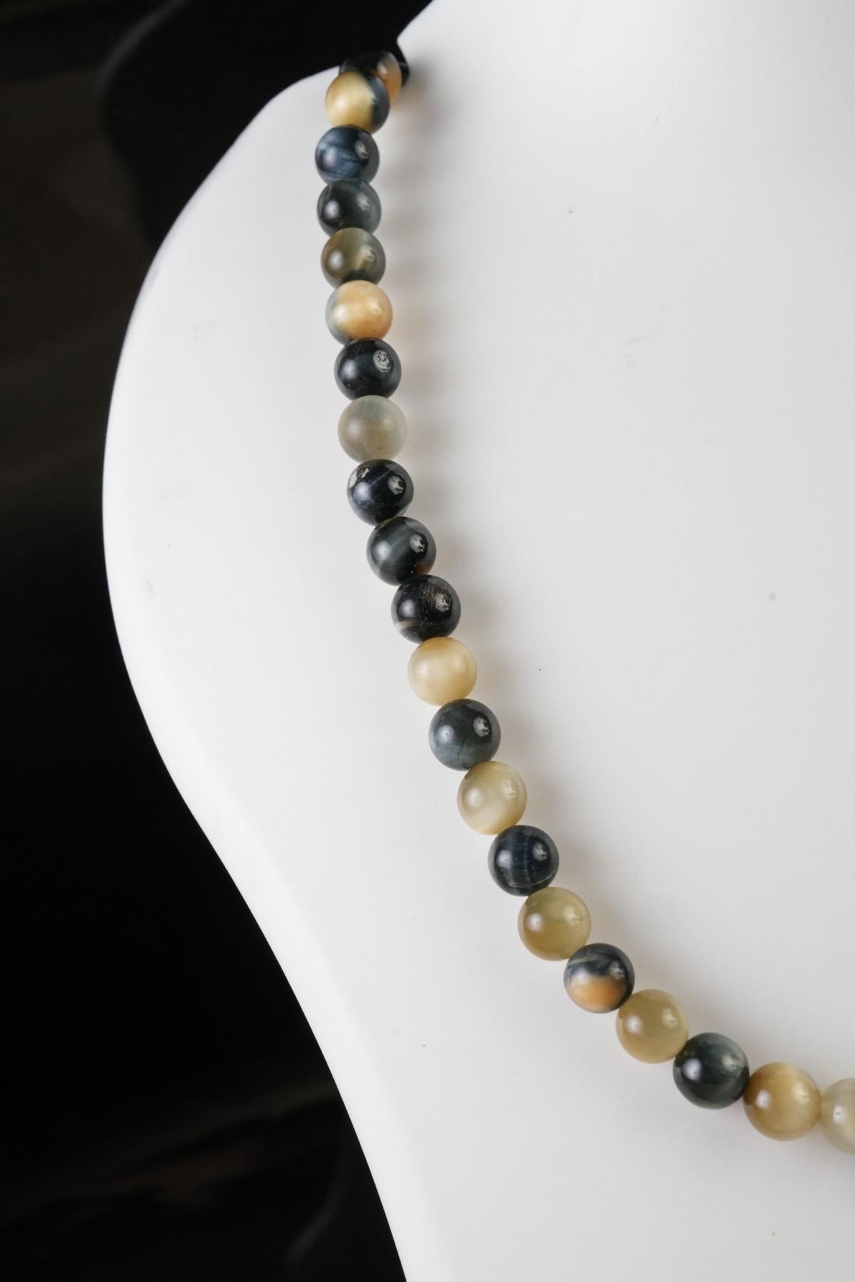 Genuine Pietersite Tiger's Eye Beads Necklace / Handcrafted Adjustable Mala Necklace / 8 MM Round Smooth Beaded Necklace Jewelry For Her