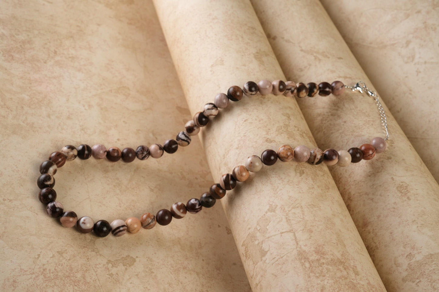 Genuine Australian Zebra Jasper Beads Necklace / Handcrafted Adjustable Mala Necklace / 8 MM Round Smooth Beaded Necklace Jewelry For Her
