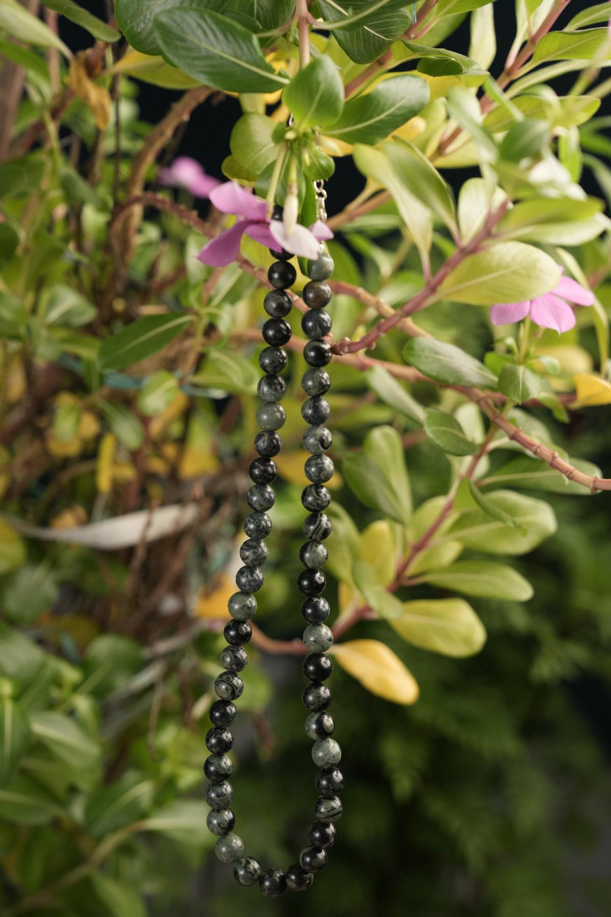 Genuine Green Sparrow Jasper Beads Necklace / Handcrafted Adjustable Mala Necklace / 8 MM Round Smooth Beaded Necklace Jewelry For Her-AS&JG