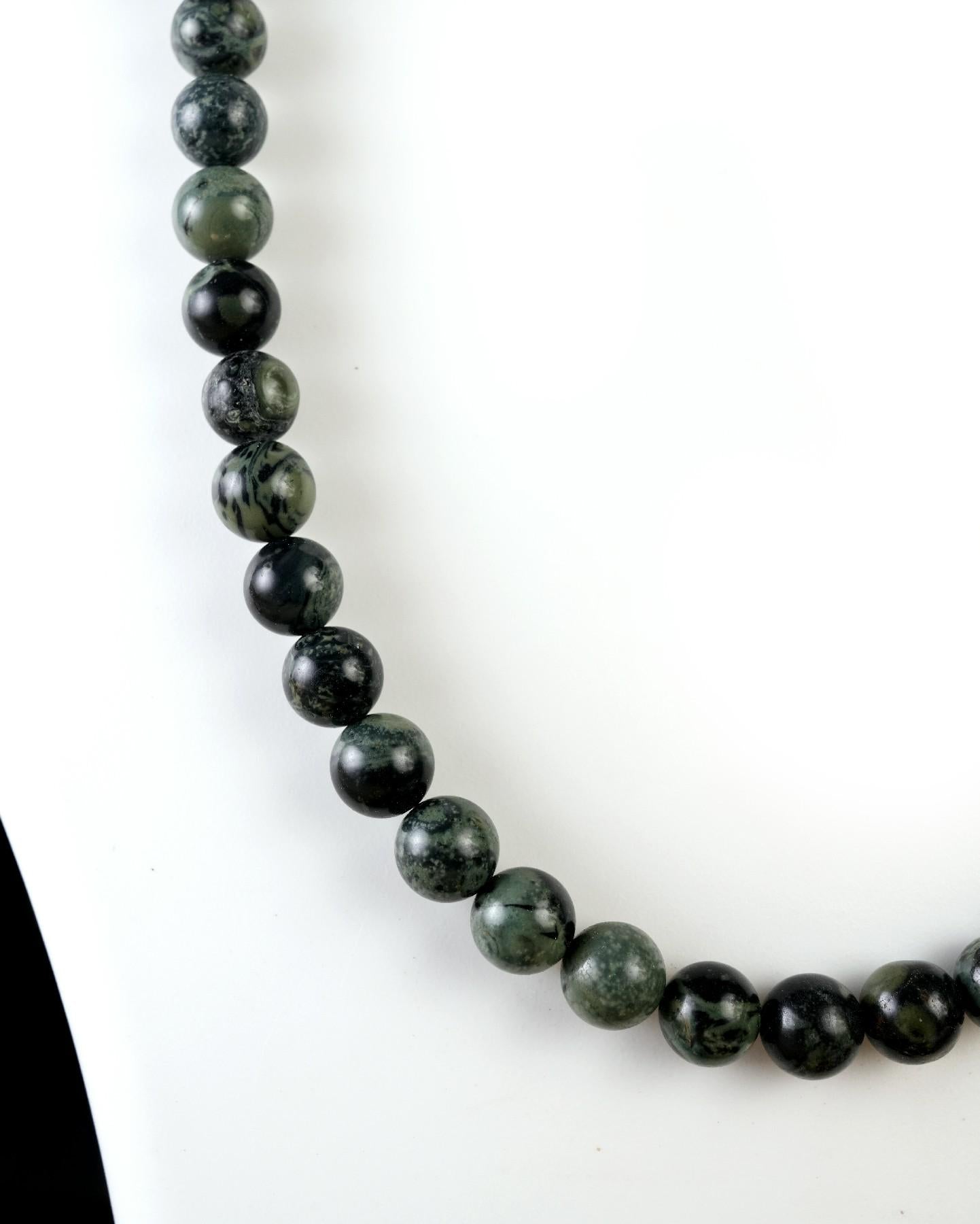 Genuine Green Sparrow Jasper Beads Necklace / Handcrafted Adjustable Mala Necklace / 8 MM Round Smooth Beaded Necklace Jewelry For Her-AS&JG