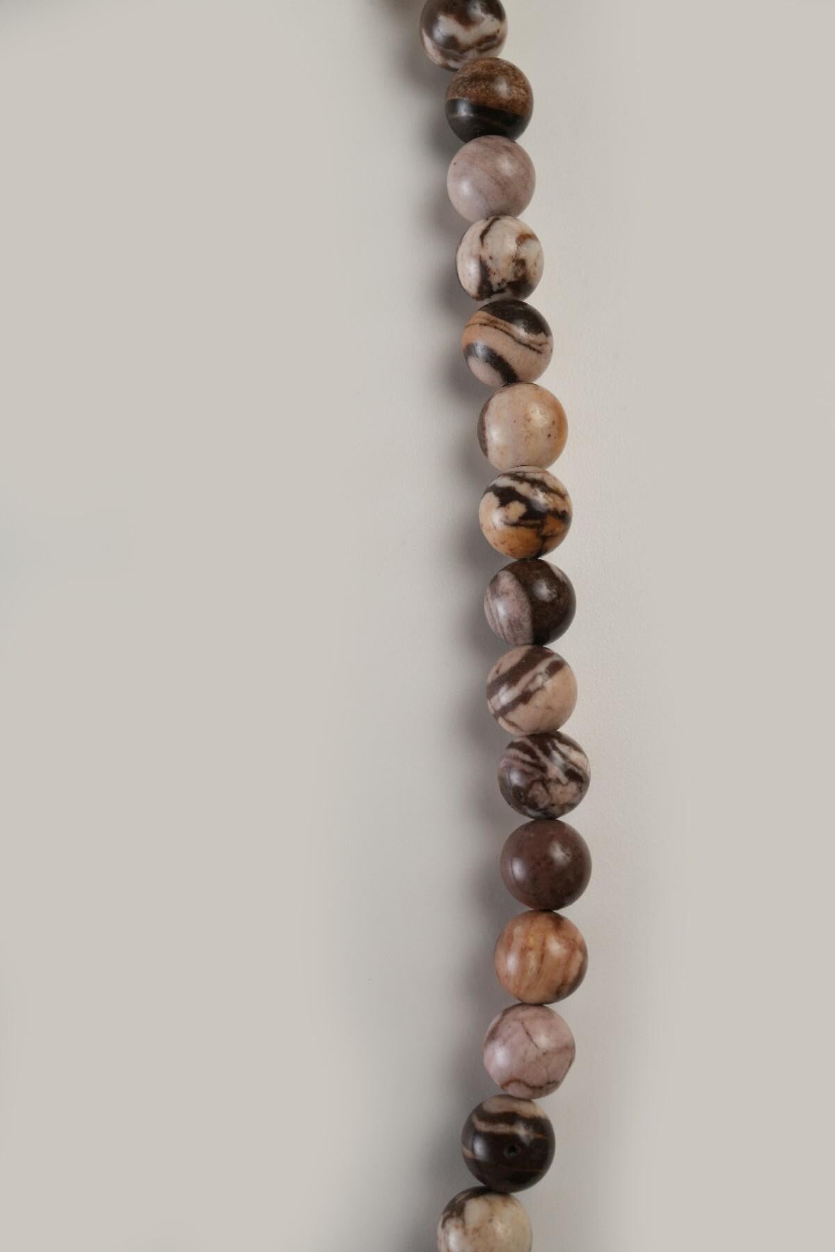 Genuine Australian Zebra Jasper Beads Necklace / Handcrafted Adjustable Mala Necklace / 8 MM Round Smooth Beaded Necklace Jewelry For Her