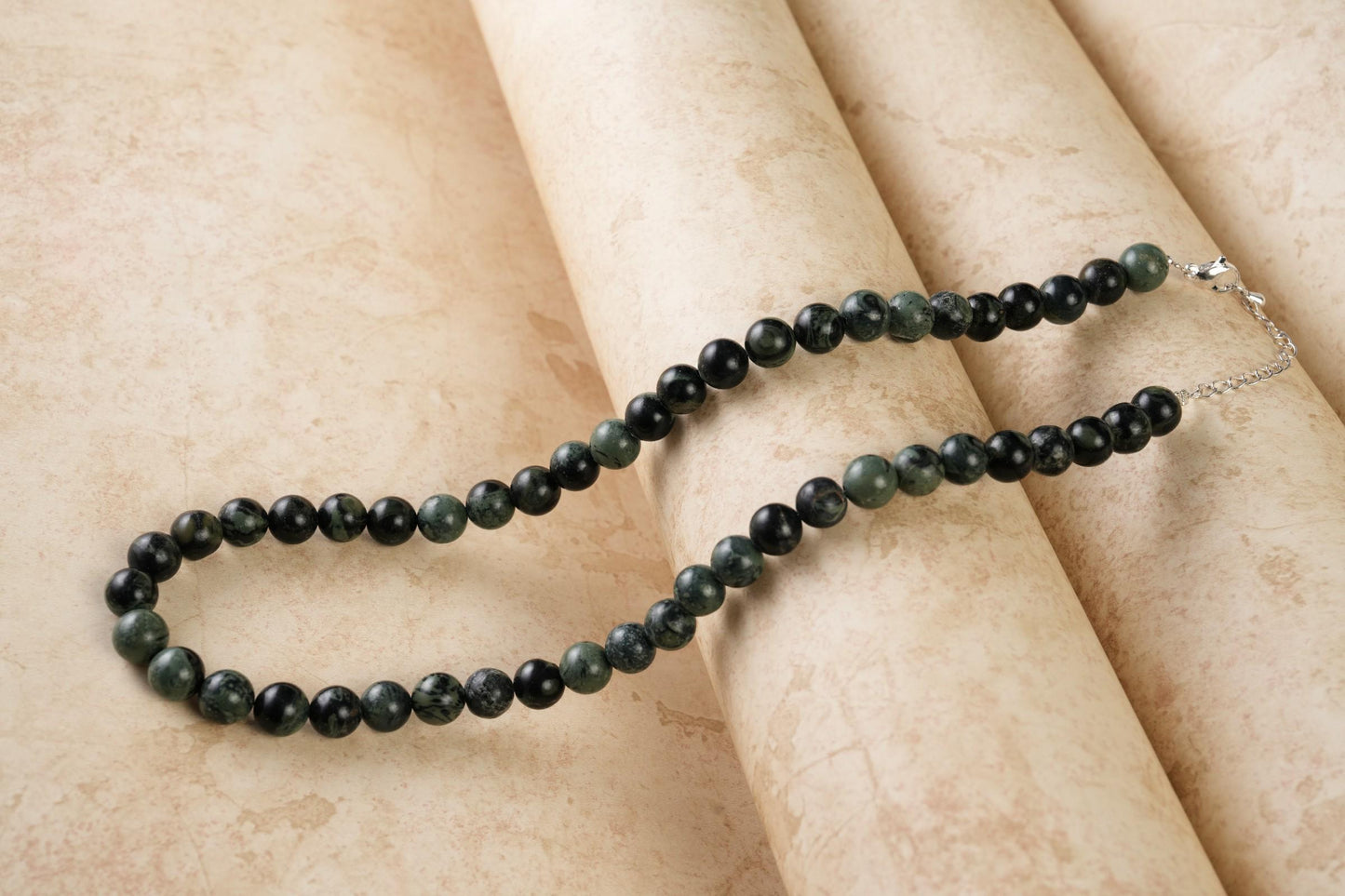 Genuine Green Sparrow Jasper Beads Necklace / Handcrafted Adjustable Mala Necklace / 8 MM Round Smooth Beaded Necklace Jewelry For Her-AS&JG