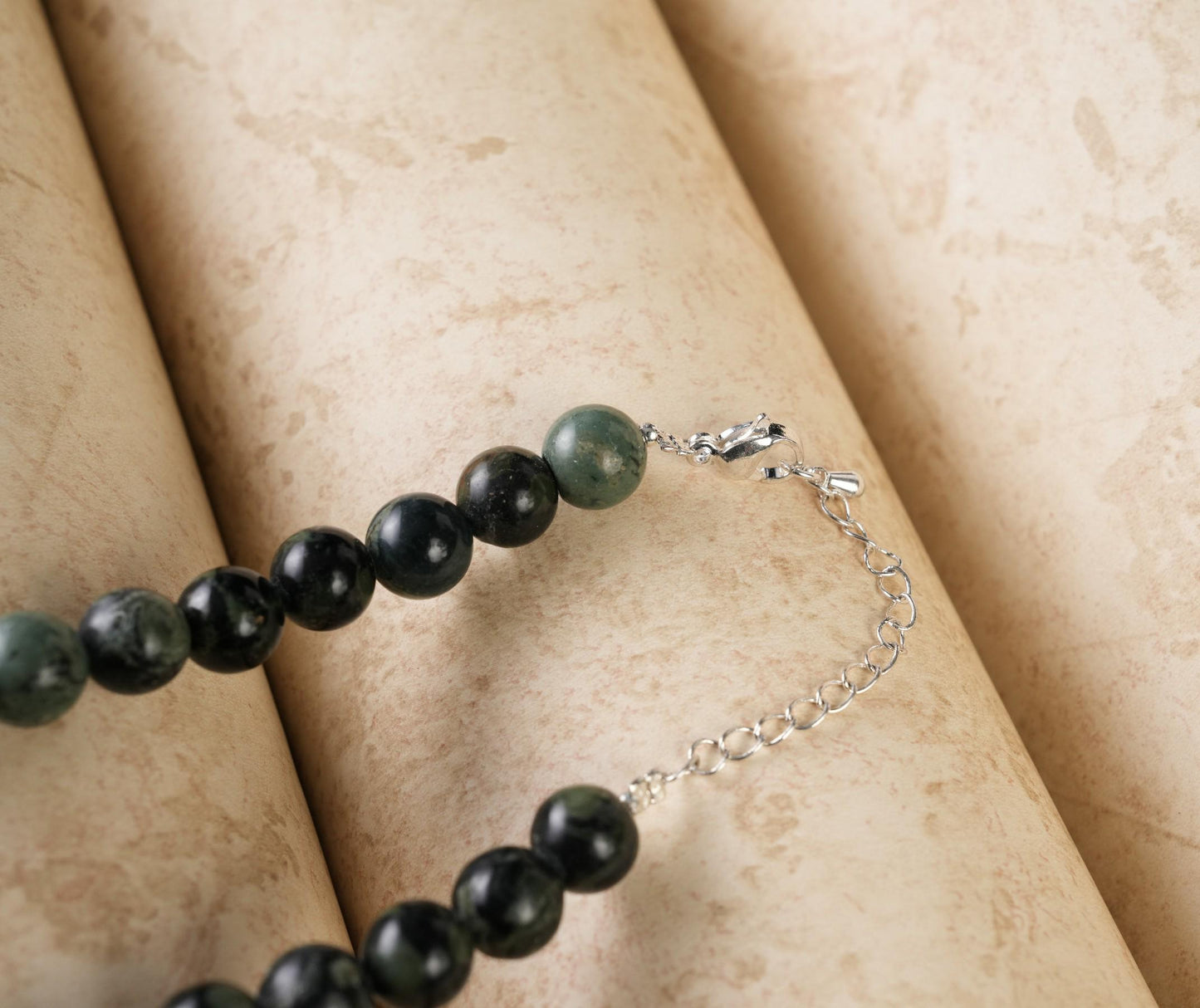 Genuine Green Sparrow Jasper Beads Necklace / Handcrafted Adjustable Mala Necklace / 8 MM Round Smooth Beaded Necklace Jewelry For Her-AS&JG