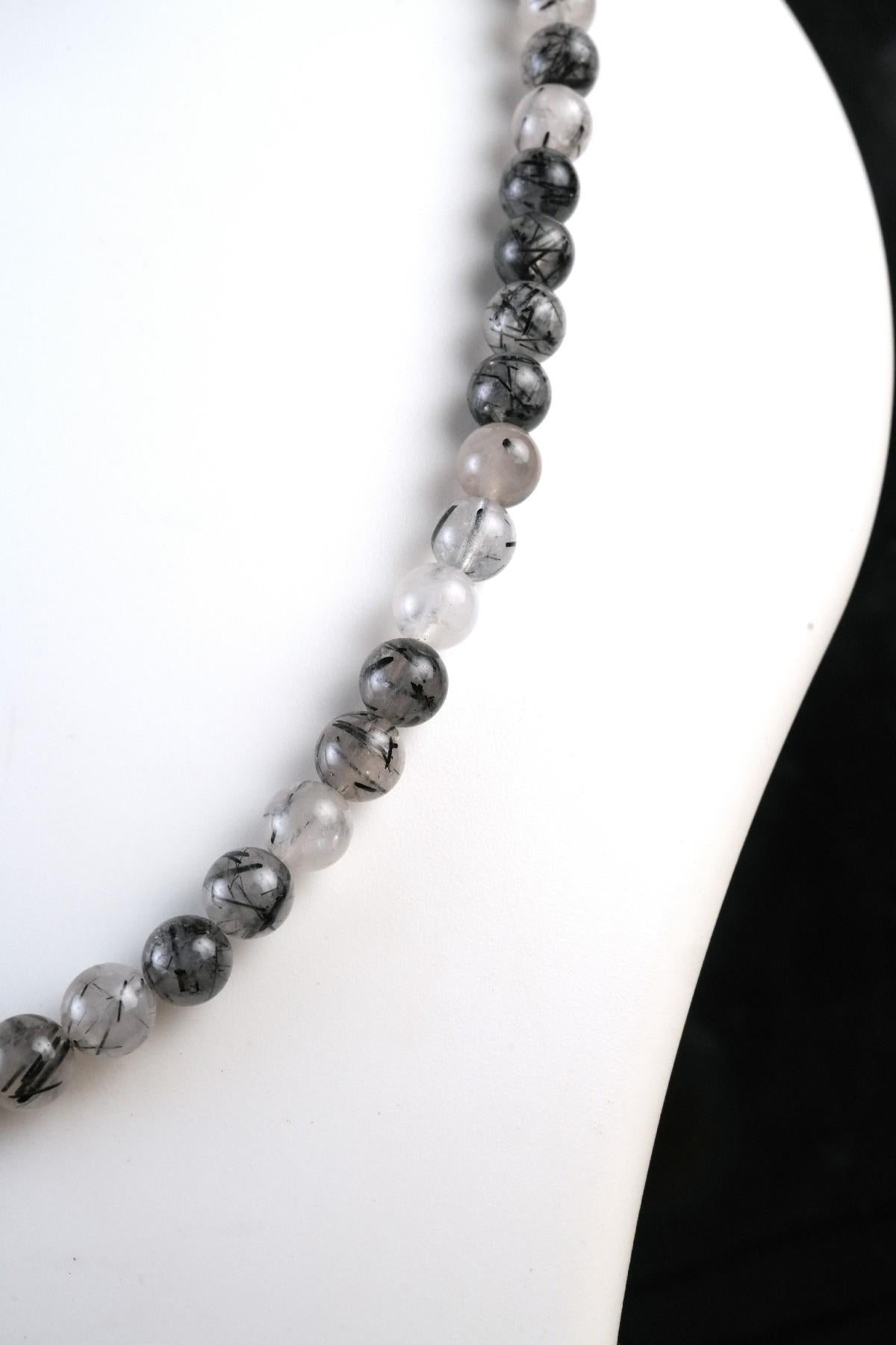 Genuine Black Rutile Quartz Beads Necklace / Handcrafted Adjustable Mala Necklace / 8 MM Round Smooth Beaded Necklace Jewelry For Her -AS&JG