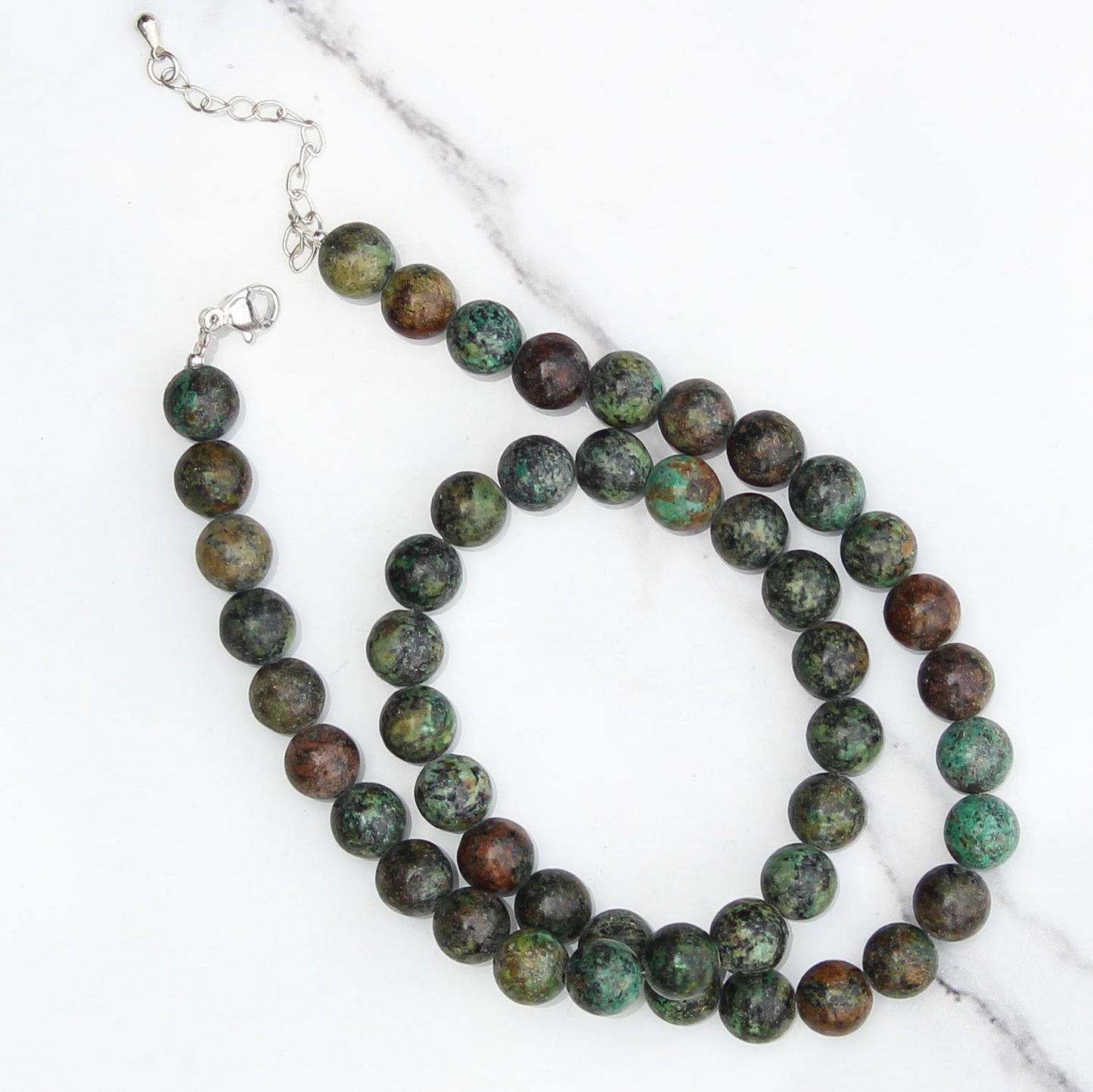 Genuine African Turquoise Beads Necklace / Handcrafted Adjustable Mala Necklace / 8 MM Round Smooth Beaded Necklace Jewelry For Her -AS & JG