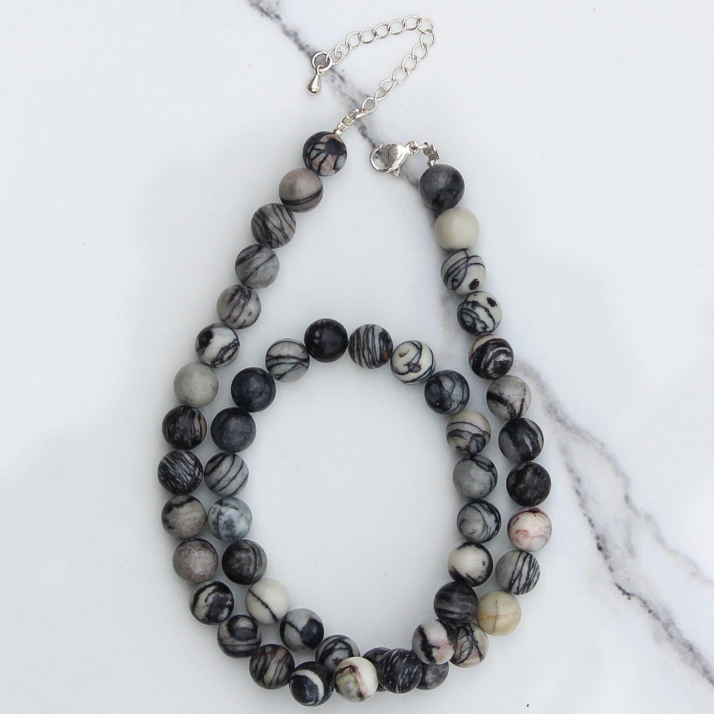 Genuine Black Spider Jasper Beads Necklace / Handcrafted Adjustable Mala Necklace / 8 MM Round Smooth Beaded Necklace Jewelry For Her -AS&JG