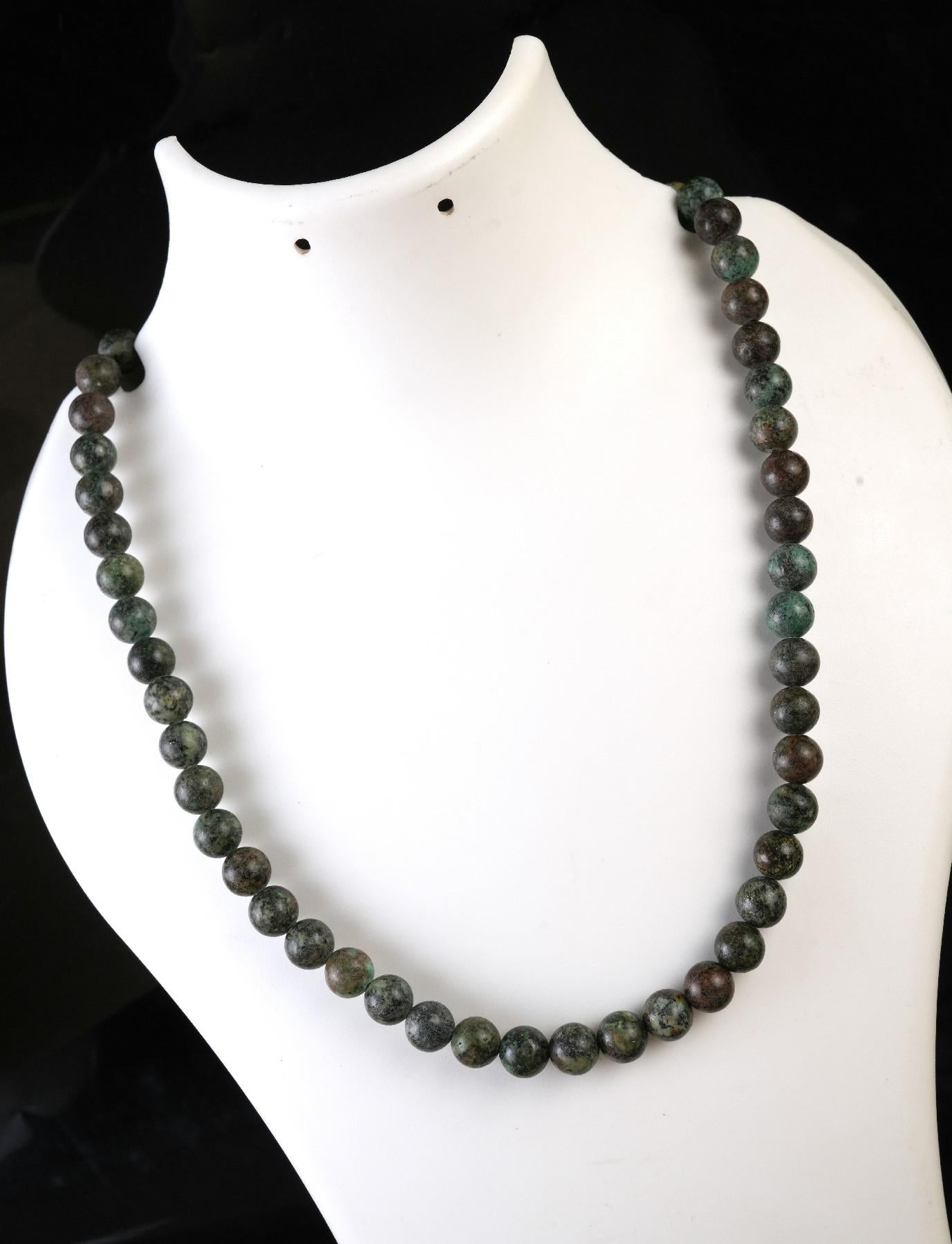 Genuine African Turquoise Beads Necklace / Handcrafted Adjustable Mala Necklace / 8 MM Round Smooth Beaded Necklace Jewelry For Her -AS & JG