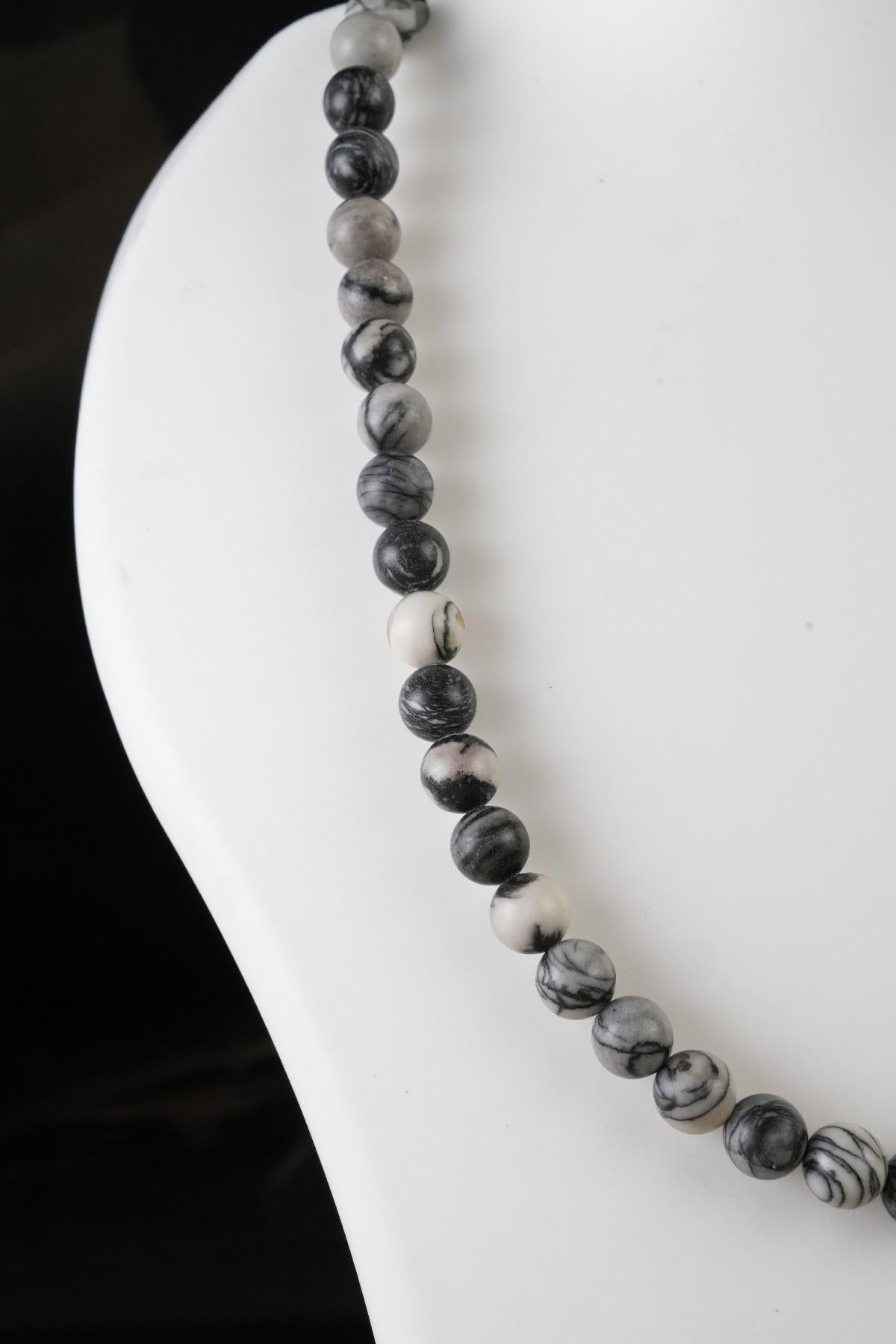 Genuine Black Spider Jasper Beads Necklace / Handcrafted Adjustable Mala Necklace / 8 MM Round Smooth Beaded Necklace Jewelry For Her -AS&JG