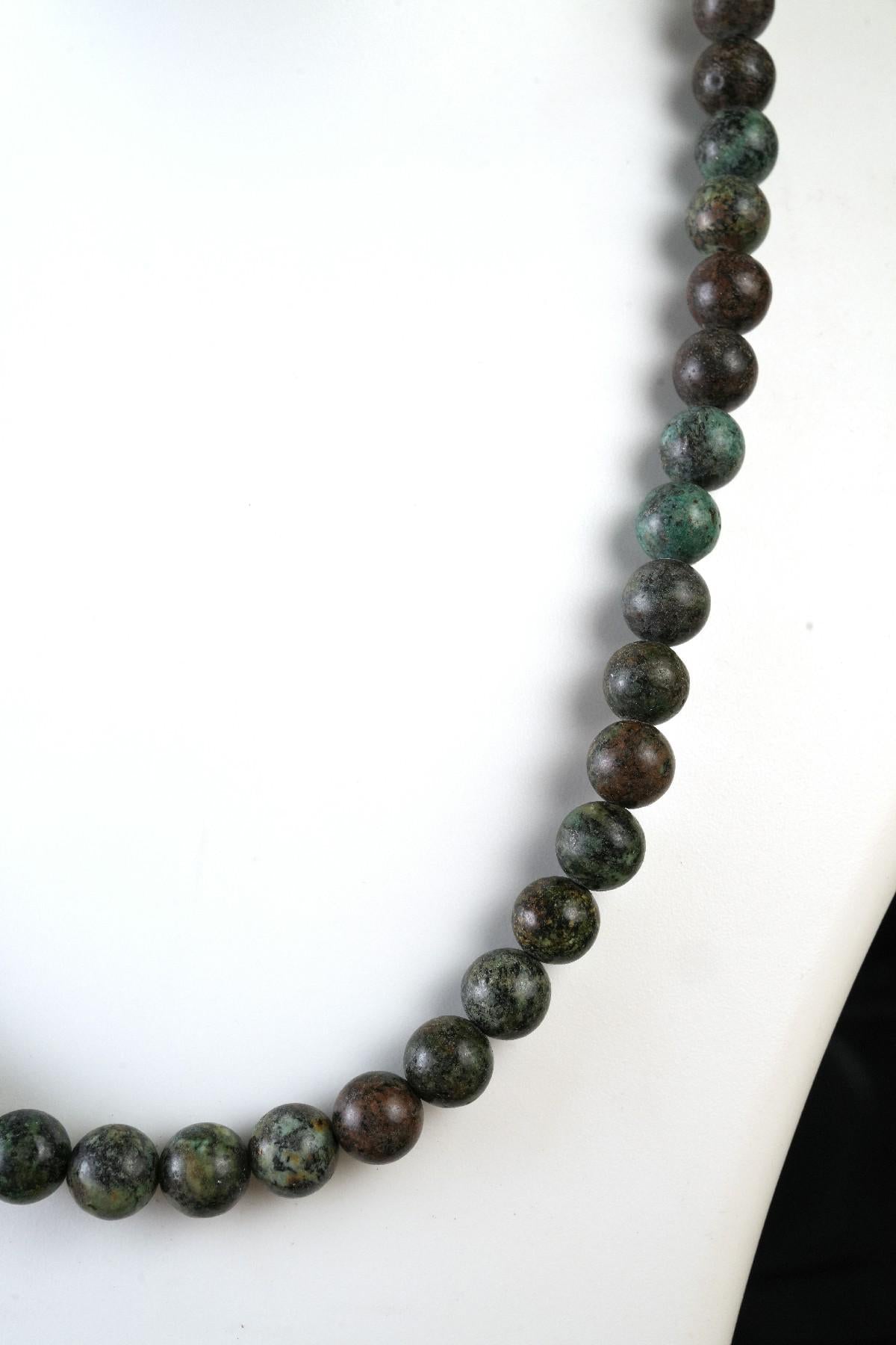 Genuine African Turquoise Beads Necklace / Handcrafted Adjustable Mala Necklace / 8 MM Round Smooth Beaded Necklace Jewelry For Her -AS & JG